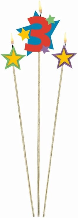 Amscan # 3 Decorative Pick Candles, 7", Multicolor