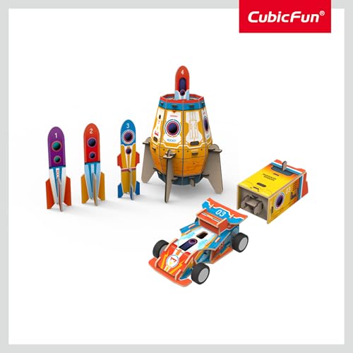 National Geographic 3D Puzzle 2In1 Blast-Off Rocket & Racing Car 59-Pieces by Cubic Fun, STEM Learning, Build Things with Read-Along Adventure, Educational Puzzle, Learn & Fun Toys, For Kids 5 Years+