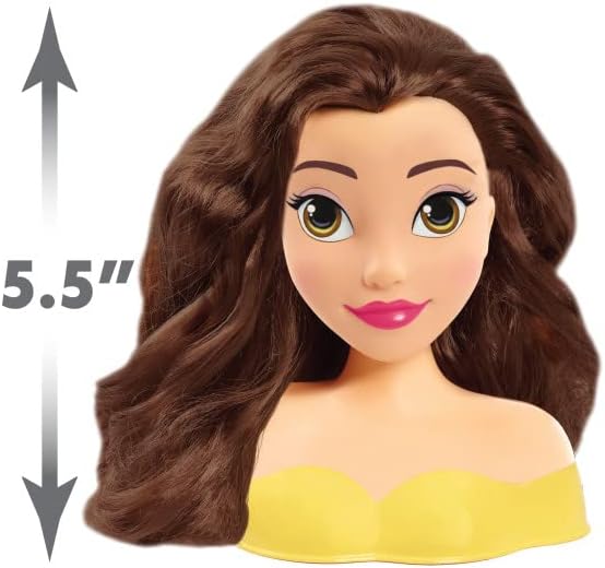 Just Play Disney Beauty and The Beast Belle Mini Styling Head Doll, Girls Pretend Play Hair Styling Toy Set with Brush, Kids Toys Age 3+