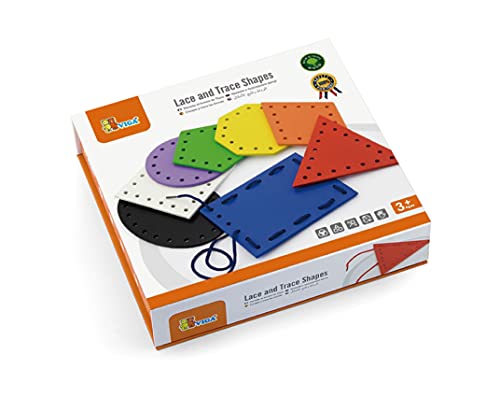 VIGA Lace and Trace Shapes, Wooden Educational Toy for Kids, Fine Motor Skills Development, Ages 3