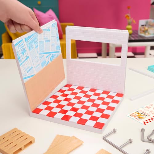 MGA’s Miniverse Make It Mini Spaces Starter Pack Red, Buildable Custom Scene with Wall Panels, Floor, Furniture, Wallpaper, Surprise Ingredients & NFC Card, Ice Cream & Pizza Shop Themes- 566069
