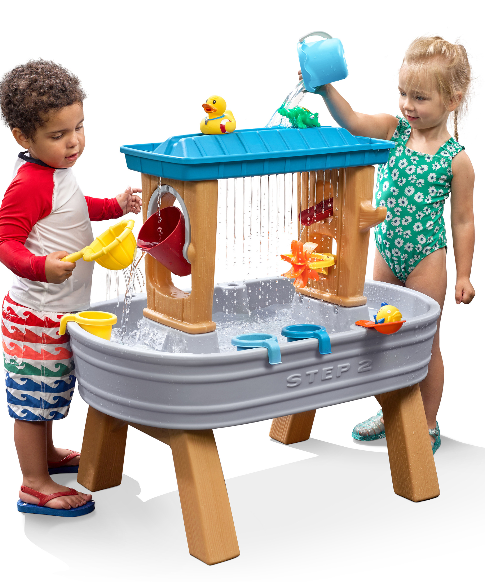 Step2 Rain Showers Splash Tub, Outdoor Water Table, Activity Toy with Double Sided Rain Shower Wall, 10 Piece Accessories Set, Backyard Activity Centre,  Suitable for Boys and Girls Aged 18m+