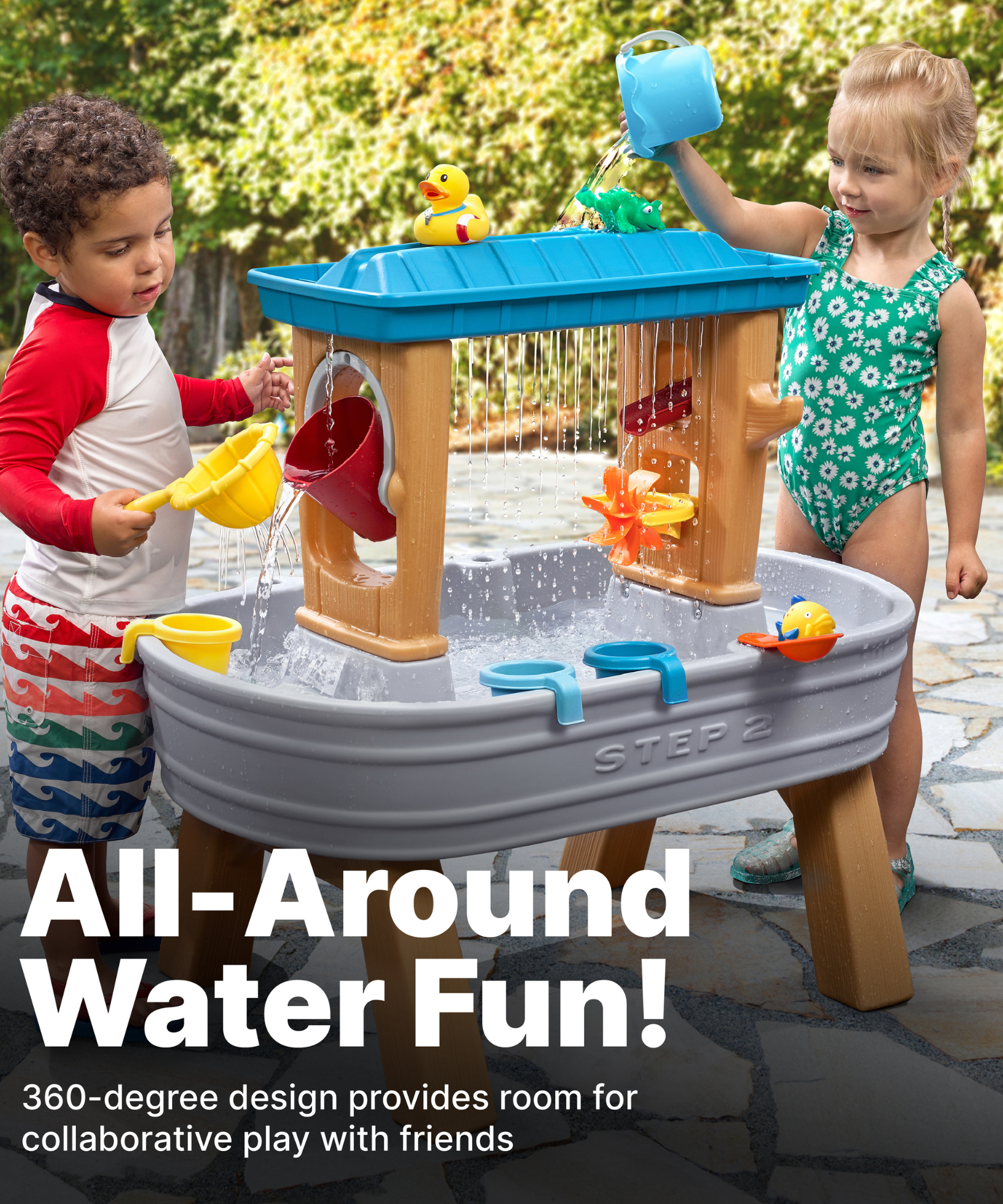 Step2 Rain Showers Splash Tub, Outdoor Water Table, Activity Toy with Double Sided Rain Shower Wall, 10 Piece Accessories Set, Backyard Activity Centre,  Suitable for Boys and Girls Aged 18m+