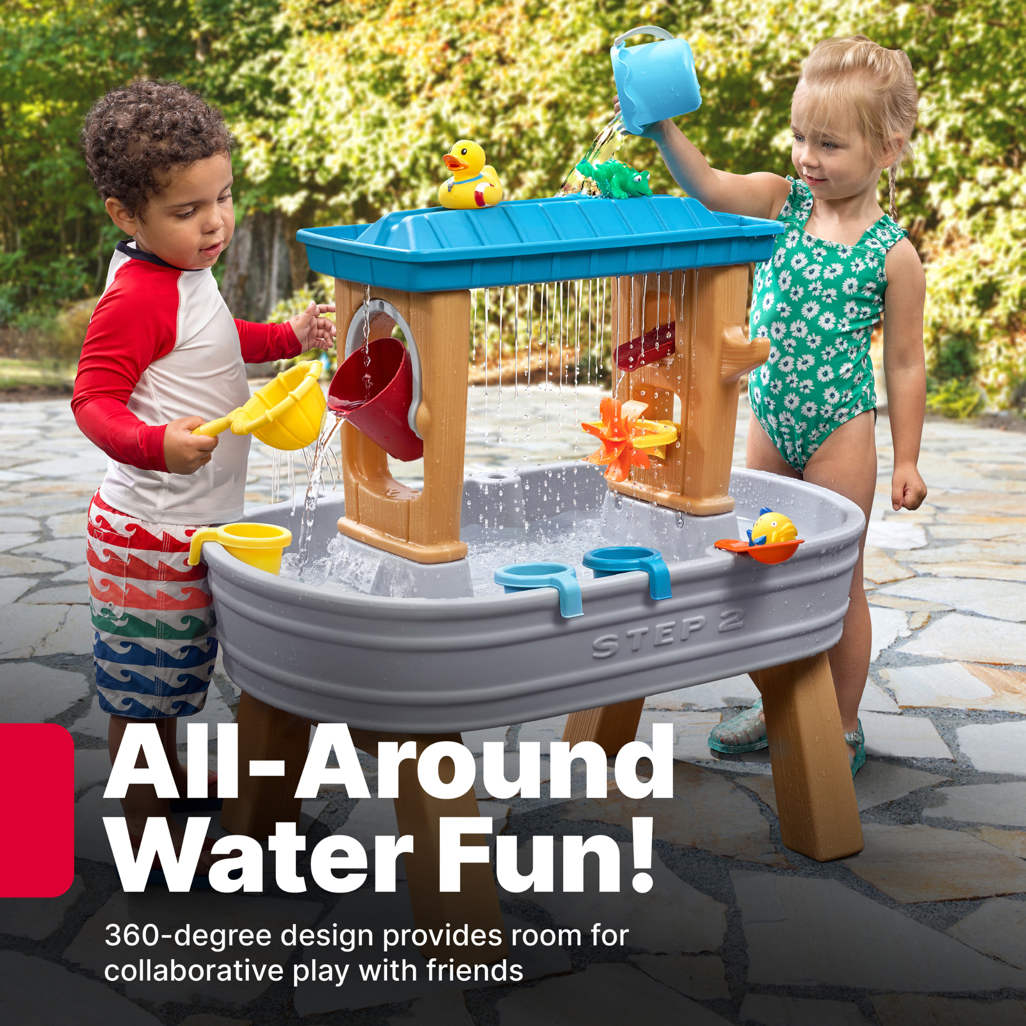 Step2 Rain Showers Splash Tub, Outdoor Water Table, Activity Toy with Double Sided Rain Shower Wall, 10 Piece Accessories Set, Backyard Activity Centre,  Suitable for Boys and Girls Aged 18m+