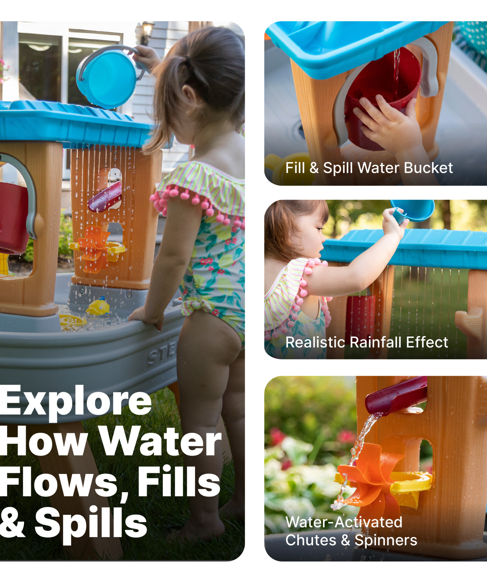 Step2 Rain Showers Splash Tub, Outdoor Water Table, Activity Toy with Double Sided Rain Shower Wall, 10 Piece Accessories Set, Backyard Activity Centre,  Suitable for Boys and Girls Aged 18m+