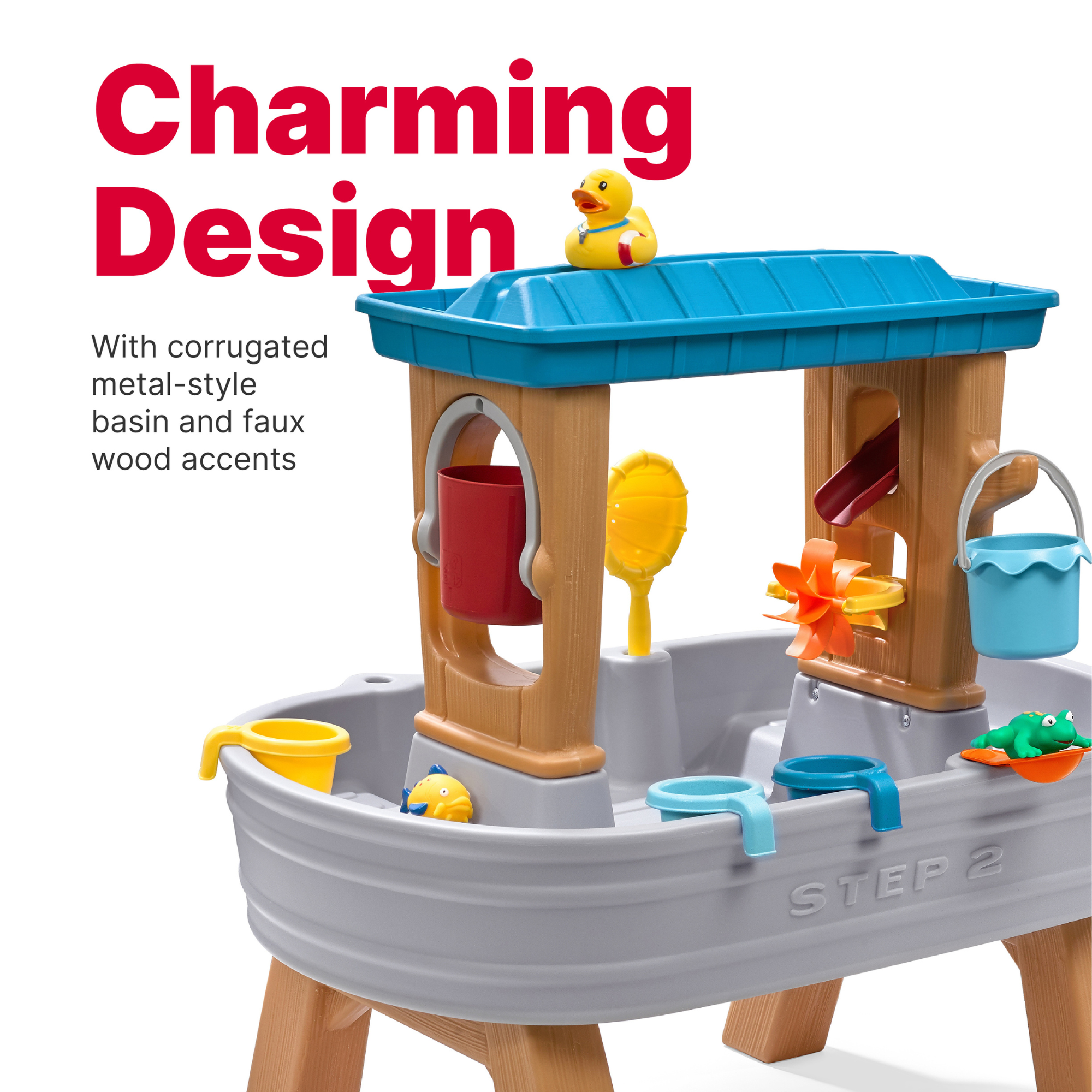 Step2 Rain Showers Splash Tub, Outdoor Water Table, Activity Toy with Double Sided Rain Shower Wall, 10 Piece Accessories Set, Backyard Activity Centre,  Suitable for Boys and Girls Aged 18m+