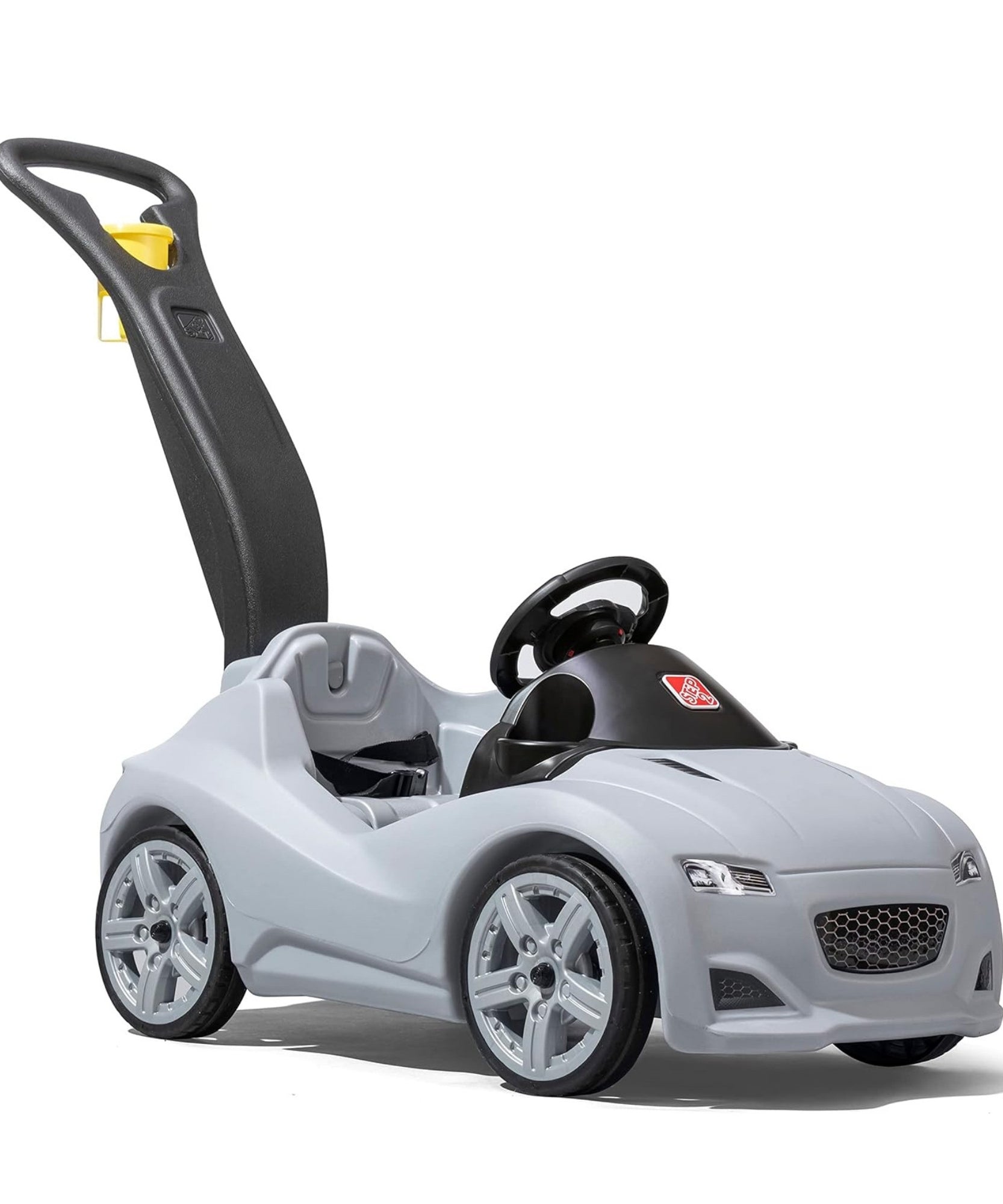 Step2 Whisper Ride Cruiser, Single Seater Kids Push Car, Easy to Store Ride On Toy with Seatbelt, Horn and Storage Trunk, Suitable for Children both Boys and Girls Aged 18m and Above, Gray