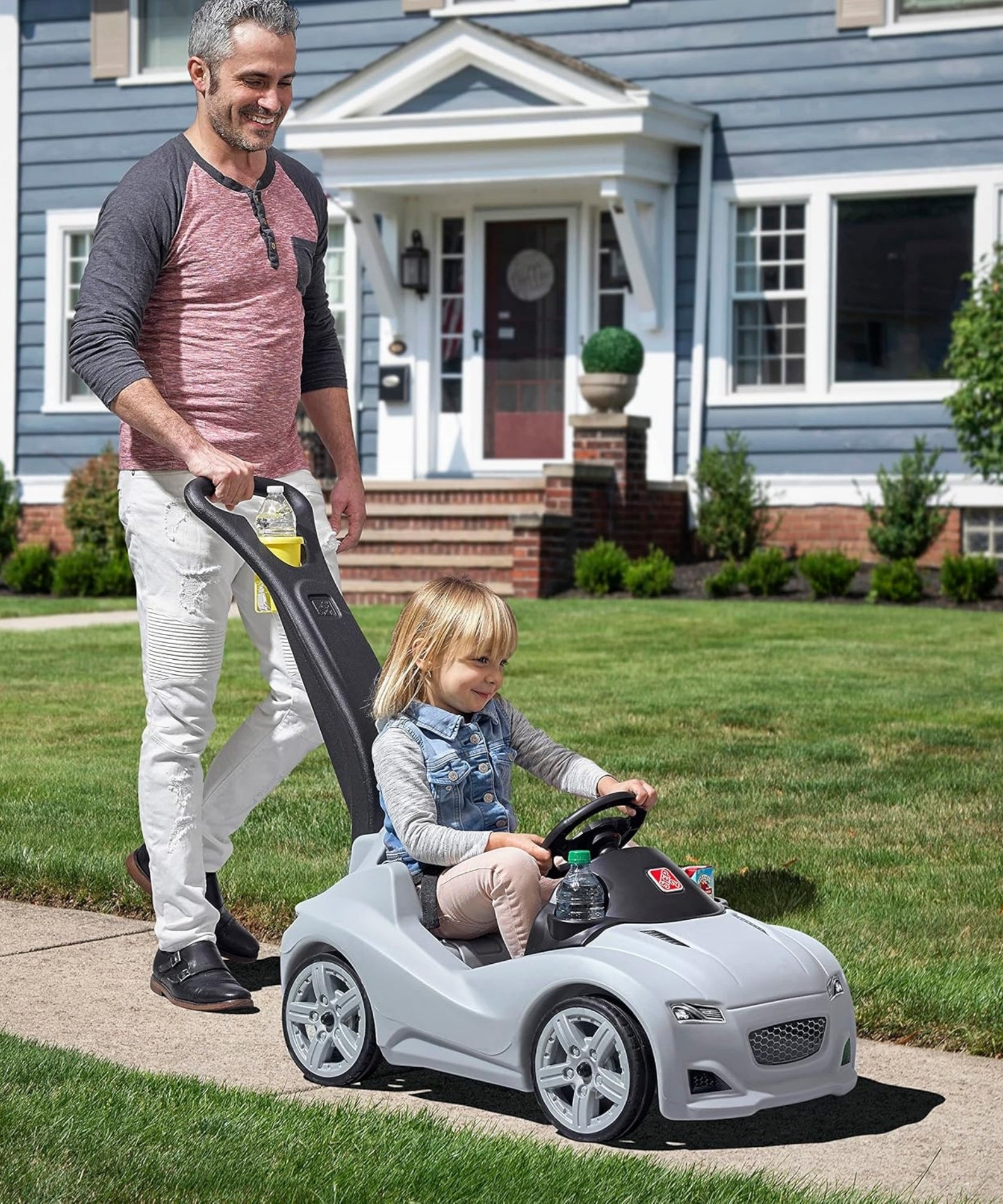 Step2 Whisper Ride Cruiser, Single Seater Kids Push Car, Easy to Store Ride On Toy with Seatbelt, Horn and Storage Trunk, Suitable for Children both Boys and Girls Aged 18m+, Blue, Pink, Red, Grey