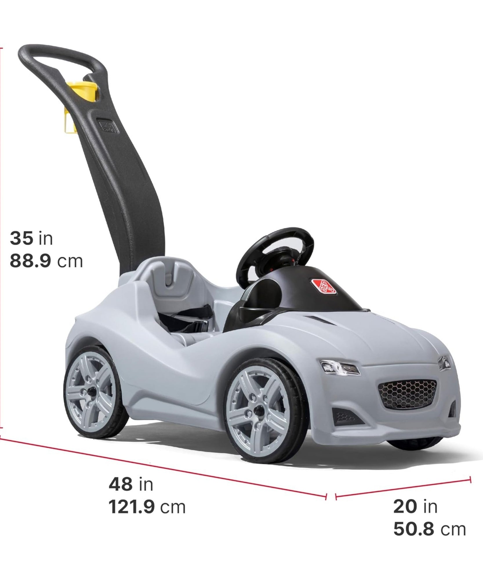 Step2 Whisper Ride Cruiser, Single Seater Kids Push Car, Easy to Store Ride On Toy with Seatbelt, Horn and Storage Trunk, Suitable for Children both Boys and Girls Aged 18m and Above, Gray