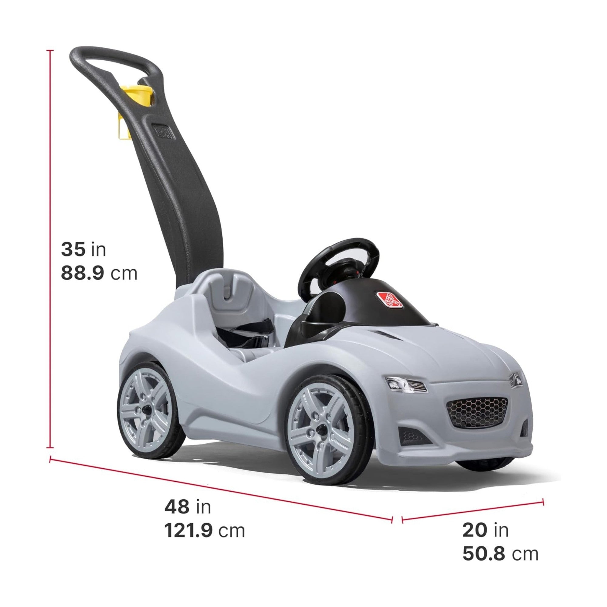 Step2 Whisper Ride Cruiser, Single Seater Kids Push Car, Easy to Store Ride On Toy with Seatbelt, Horn and Storage Trunk, Suitable for Children both Boys and Girls Aged 18m and Above, Gray