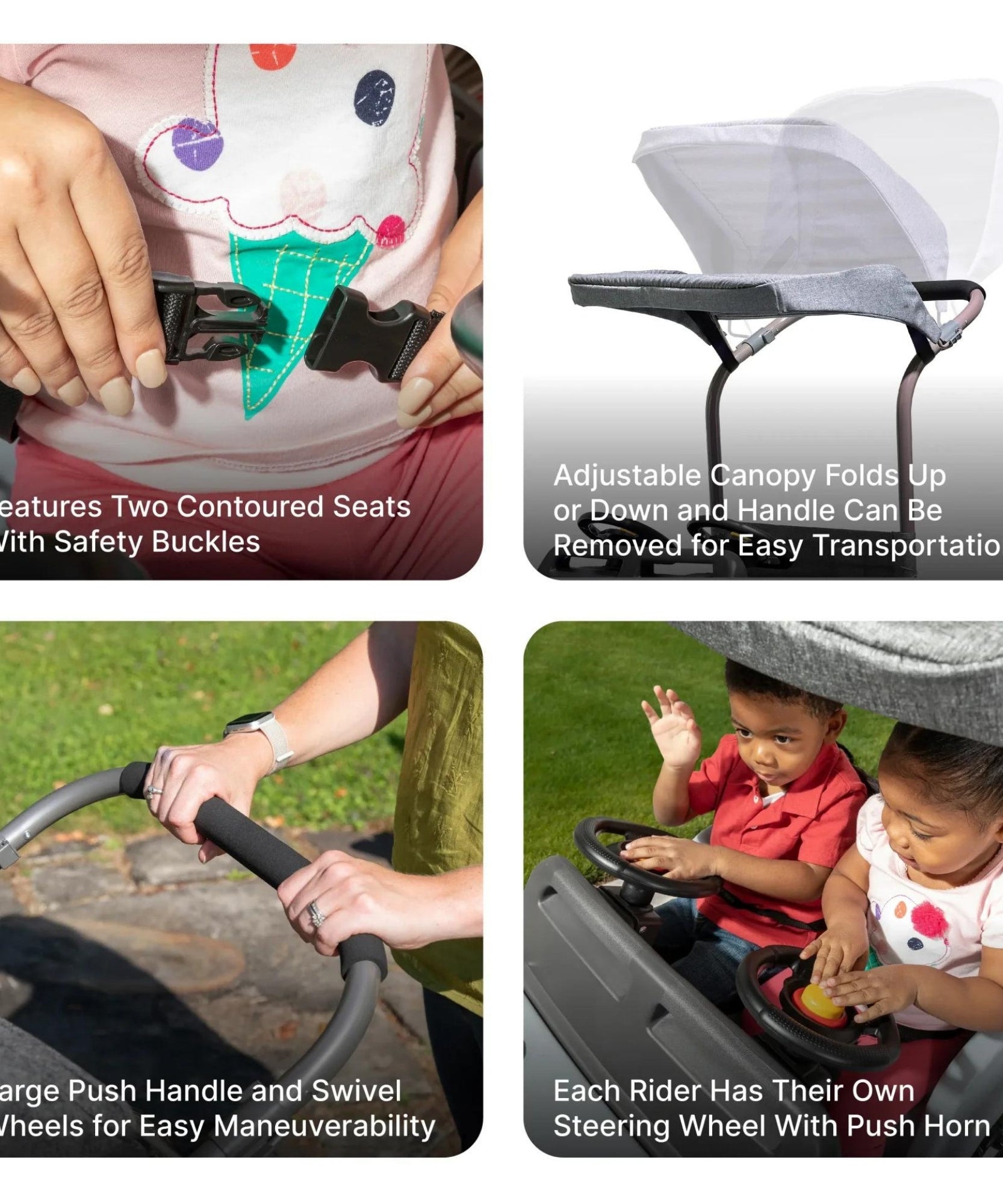 سيارة دفع رباعي جانبية من ستيب 2، سيارة دفع للأطفال بمقعدين مع مظلة، لعبة سهلة التخزين مع حزام أمان وبوق وتخزين أسفل المقعد، مناسبة للأطفال من الأولاد والبنات من سن 18 شهرًا فما فوق، باللون الأزرق والرمادي