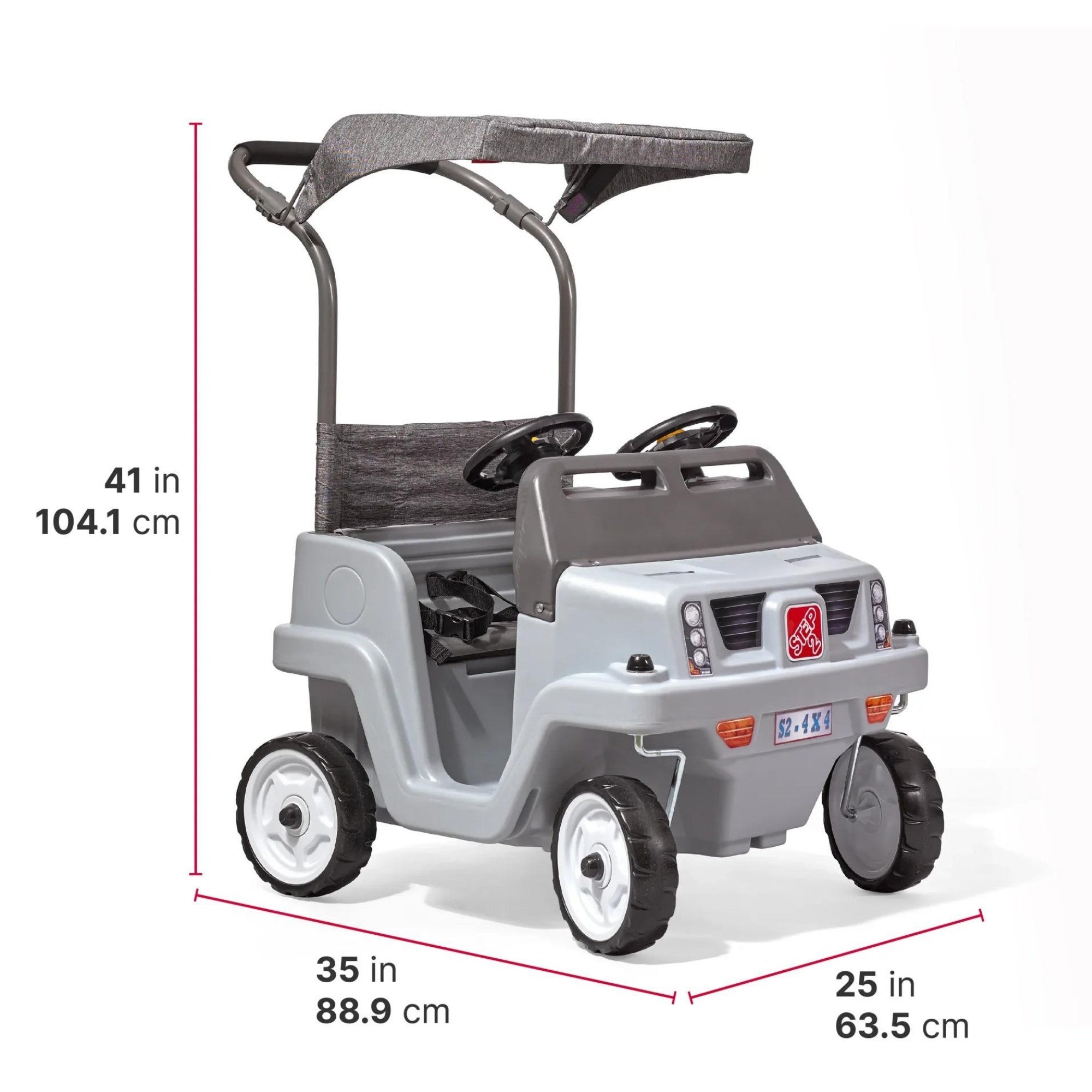 سيارة دفع رباعي جانبية من ستيب 2، سيارة دفع للأطفال بمقعدين مع مظلة، لعبة سهلة التخزين مع حزام أمان وبوق وتخزين أسفل المقعد، مناسبة للأطفال من الأولاد والبنات من سن 18 شهرًا فما فوق، باللون الأزرق والرمادي