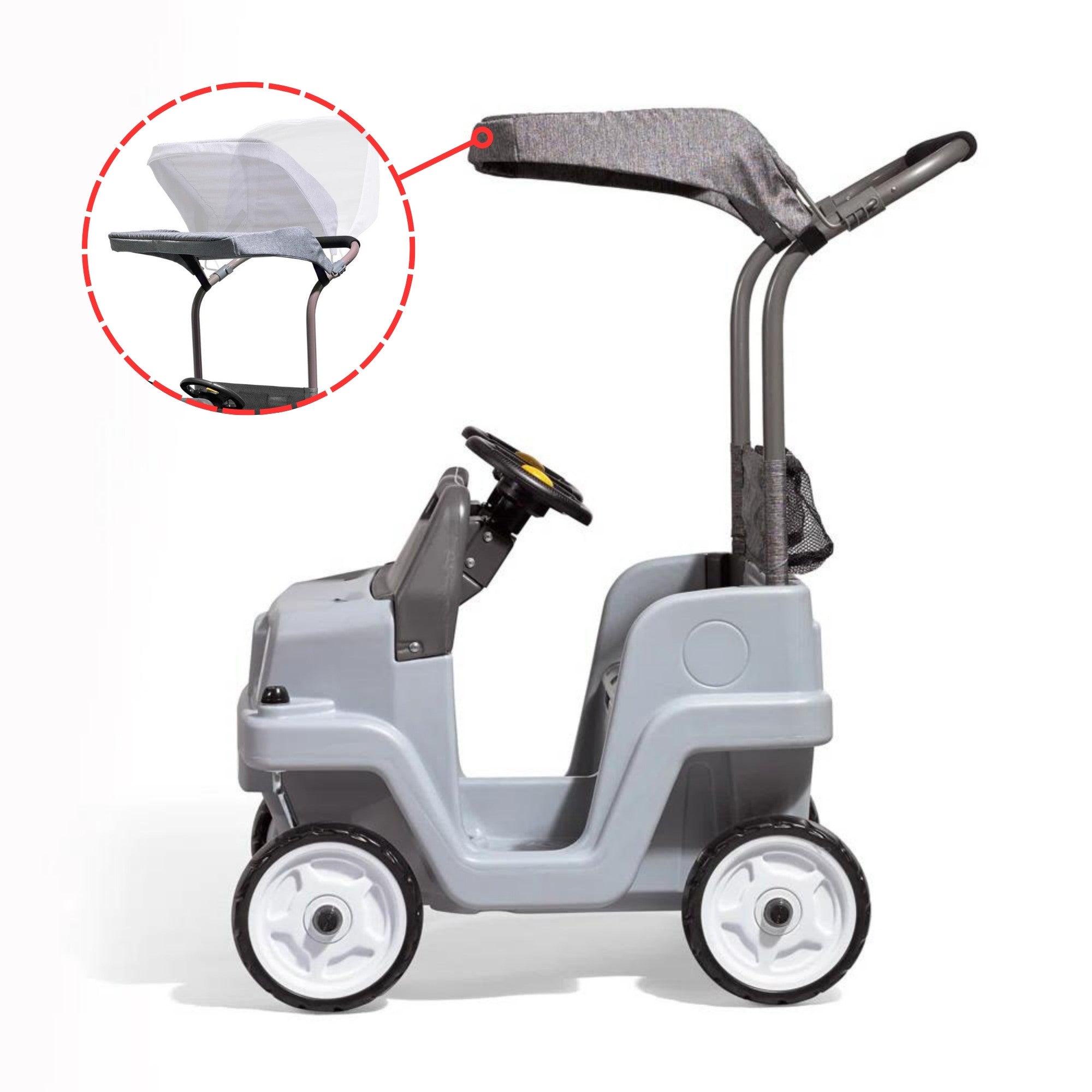 سيارة دفع رباعي جانبية من ستيب 2، سيارة دفع للأطفال بمقعدين مع مظلة، لعبة سهلة التخزين مع حزام أمان وبوق وتخزين أسفل المقعد، مناسبة للأطفال من الأولاد والبنات من سن 18 شهرًا فما فوق، لون رمادي