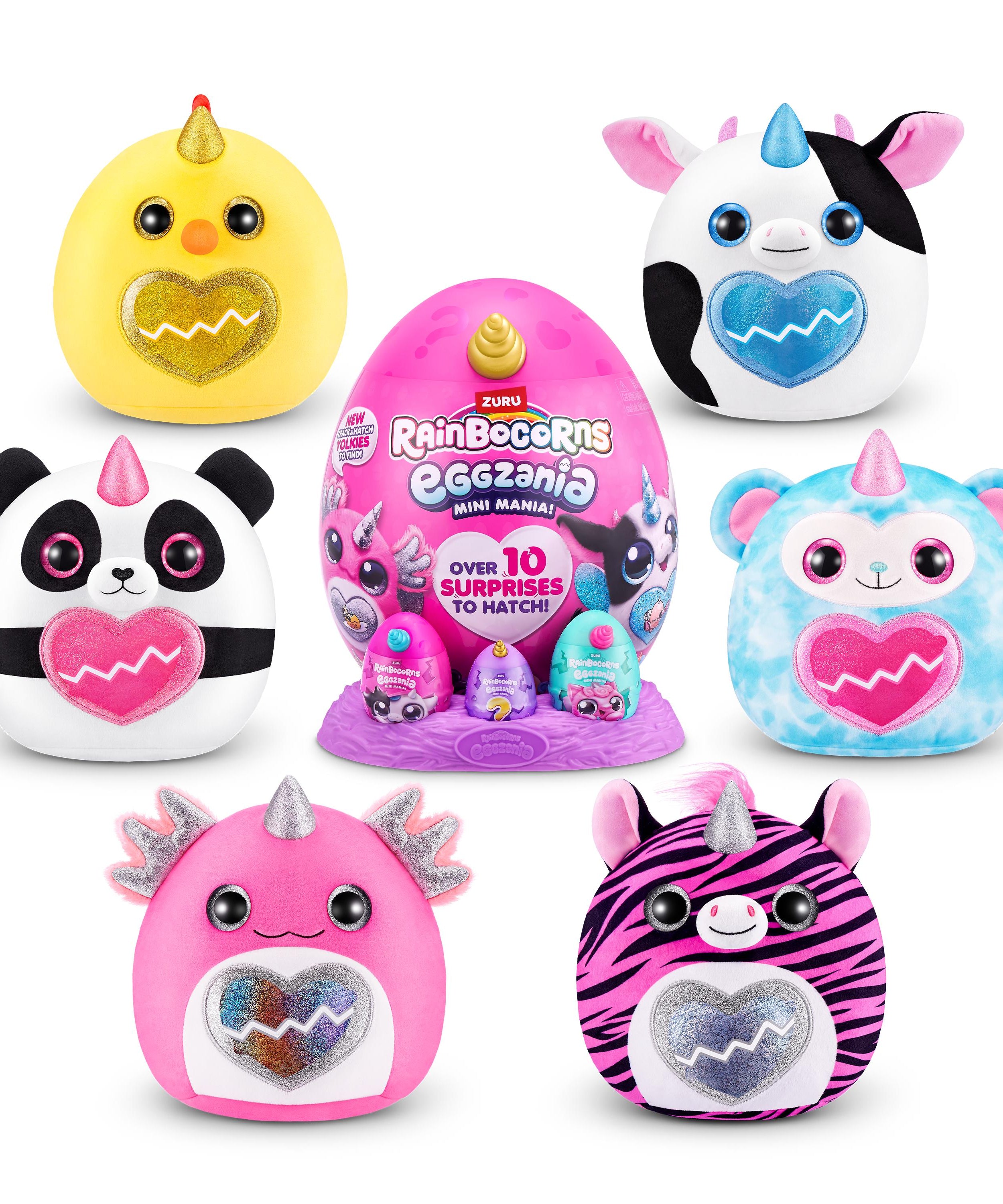 Rainbocorns Eggzania Mini Mania Series 1 Surprise Plush Toy for Girls Ages 3+, Collectible Stuffed Animal with 10+ Surprises, Slime, Stickers & Wearable Jewelry