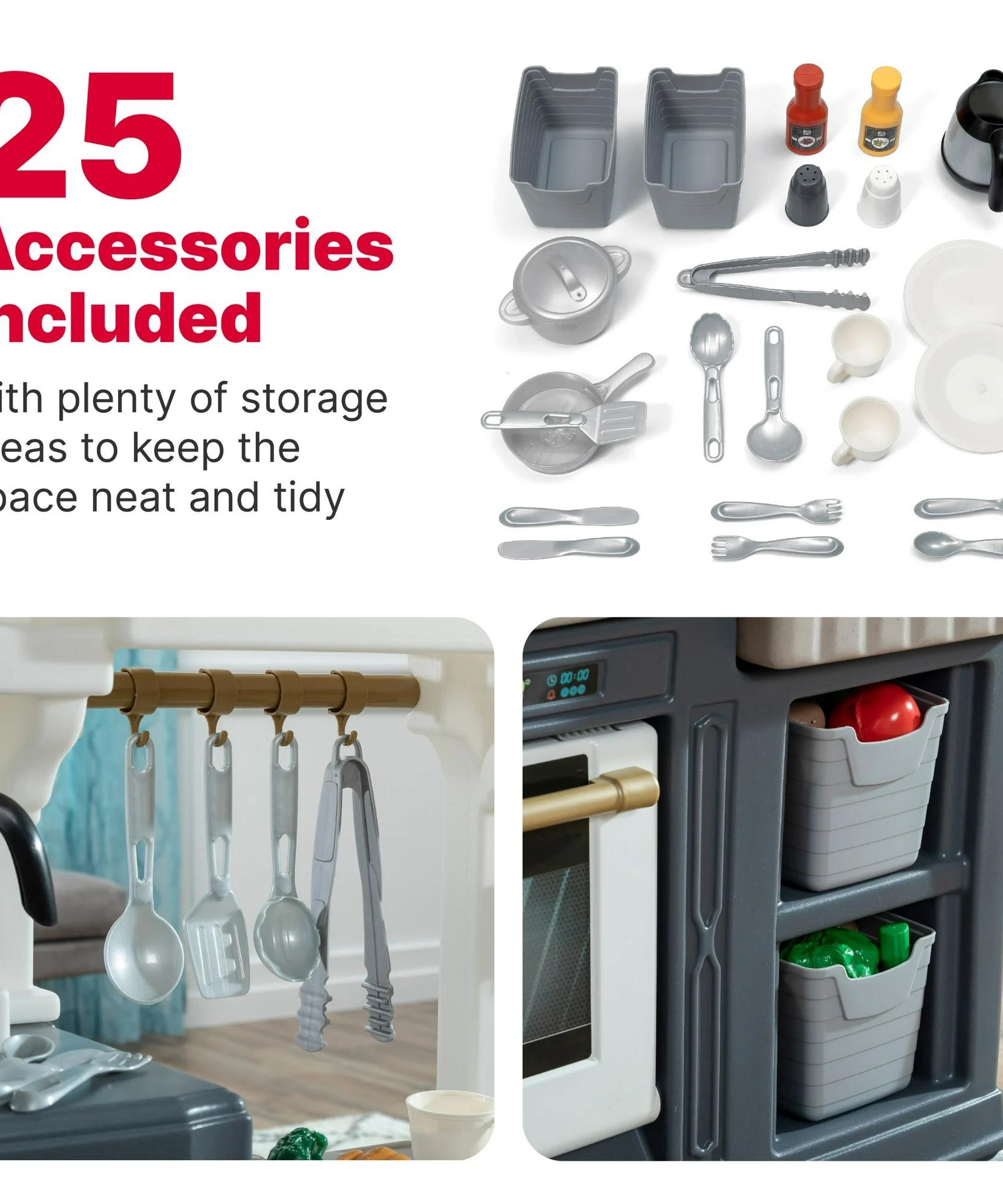 Step2 Gilded Gourmet Kitchen, Kitchen Playset with 25 Piece Accessories Including Pots and Pans, Folk and Spoon, Indoor and Outdoor Roleplay ToySuitable for Children both Boys and Girls Aged 2+