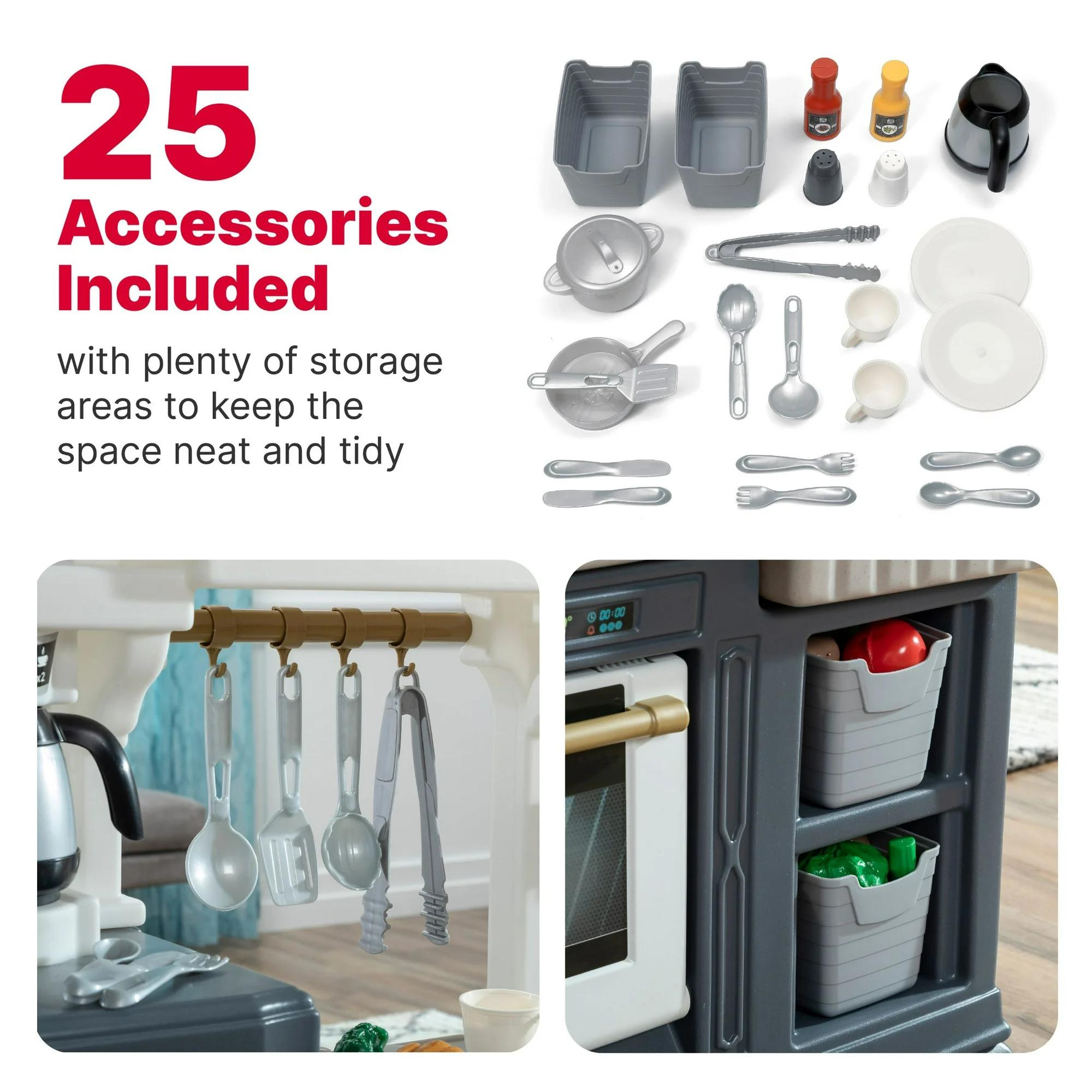 Step2 Gilded Gourmet Kitchen, Kitchen Playset with 25 Piece Accessories Including Pots and Pans, Folk and Spoon, Indoor and Outdoor Roleplay ToySuitable for Children both Boys and Girls Aged 2+