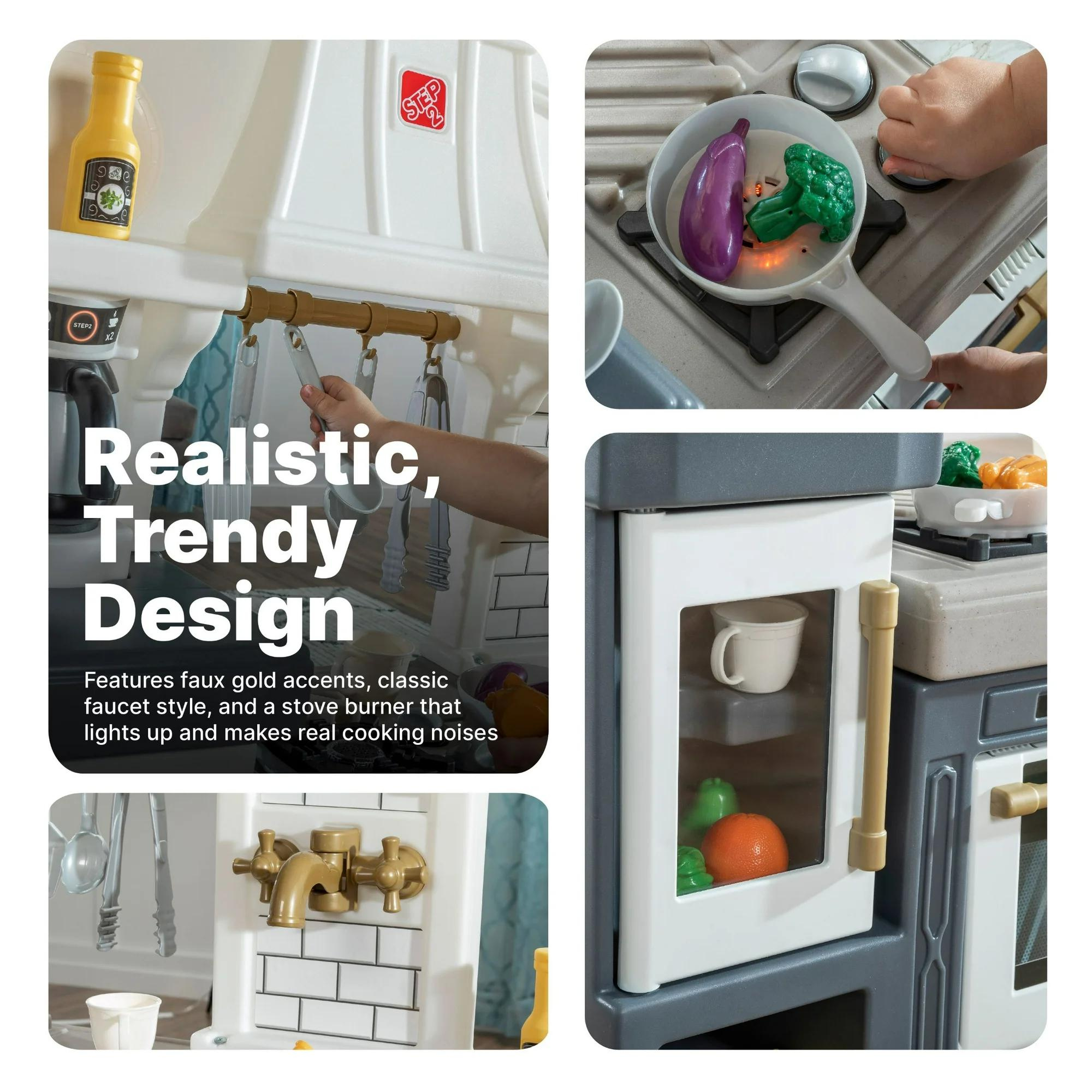 Step2 Gilded Gourmet Kitchen, Kitchen Playset with 25 Piece Accessories Including Pots and Pans, Folk and Spoon, Indoor and Outdoor Roleplay ToySuitable for Children both Boys and Girls Aged 2+