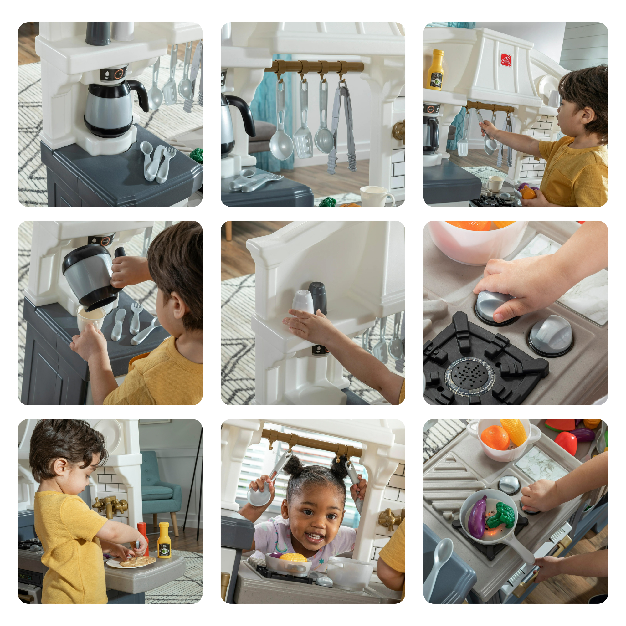 Step2 Gilded Gourmet Kitchen, Kitchen Playset with 25 Piece Accessories Including Pots and Pans, Folk and Spoon, Indoor and Outdoor Roleplay ToySuitable for Children both Boys and Girls Aged 2+