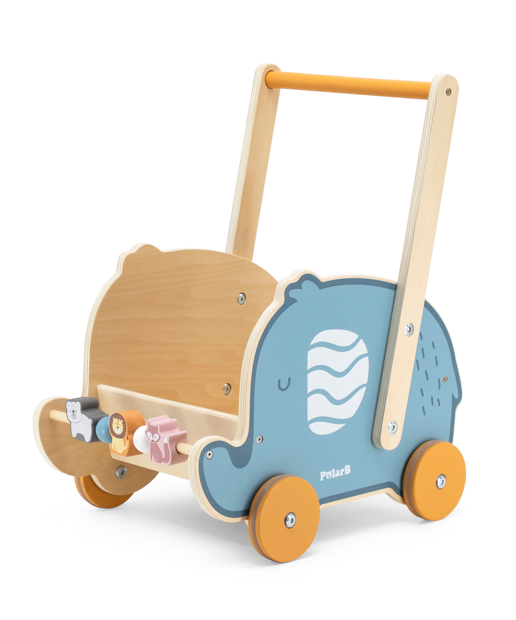 عربة أطفال على شكل فيل من PolarB، لعبة دفع للدمى والألعاب المحشوة، مصنوعة من البلاستيك القوي مع عجلات نقر، مناسبة للأعمار من 12 شهرًا فما فوق