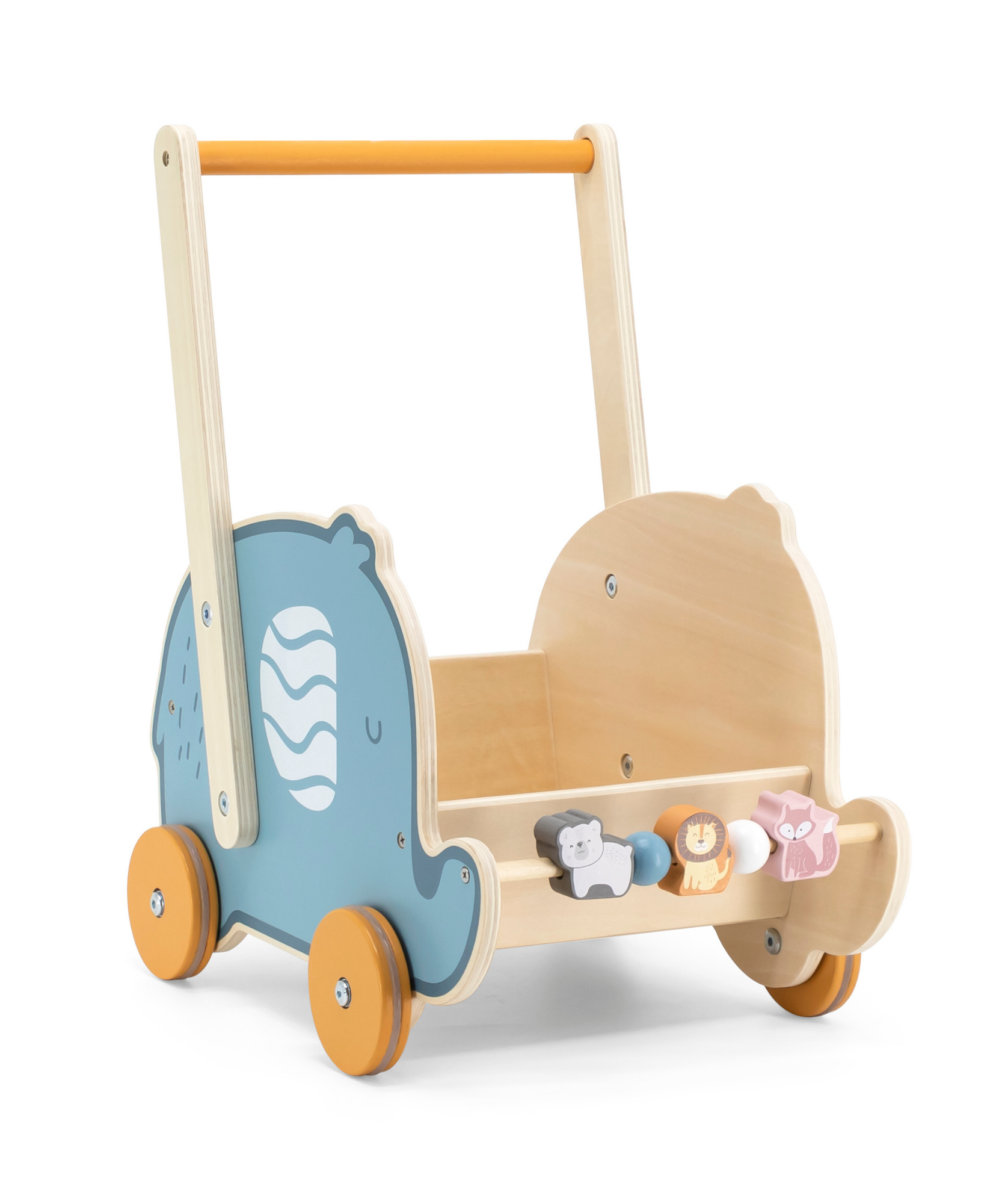 عربة أطفال على شكل فيل من PolarB، لعبة دفع للدمى والألعاب المحشوة، مصنوعة من البلاستيك القوي مع عجلات نقر، مناسبة للأعمار من 12 شهرًا فما فوق