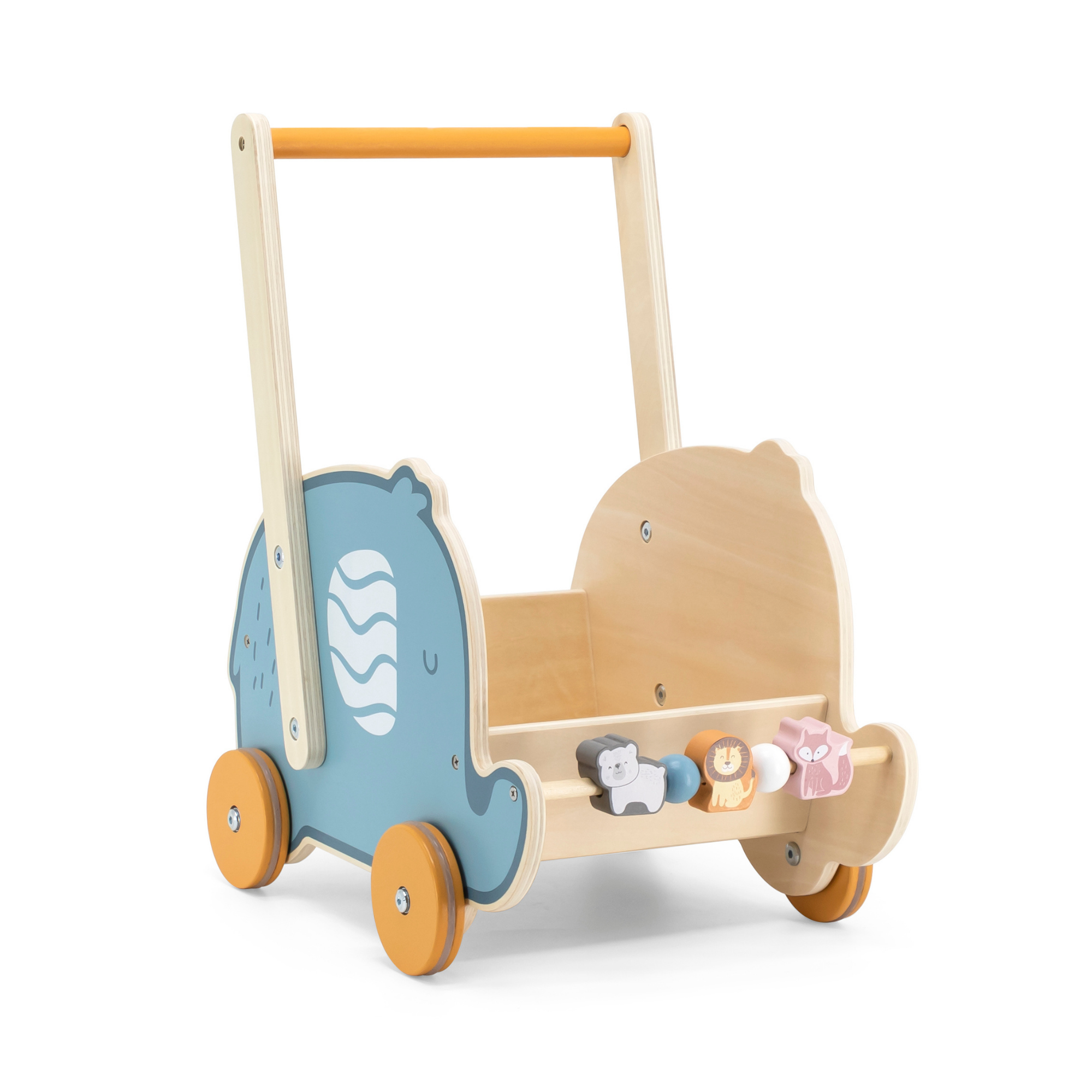 عربة أطفال على شكل فيل من PolarB، لعبة دفع للدمى والألعاب المحشوة، مصنوعة من البلاستيك القوي مع عجلات نقر، مناسبة للأعمار من 12 شهرًا فما فوق