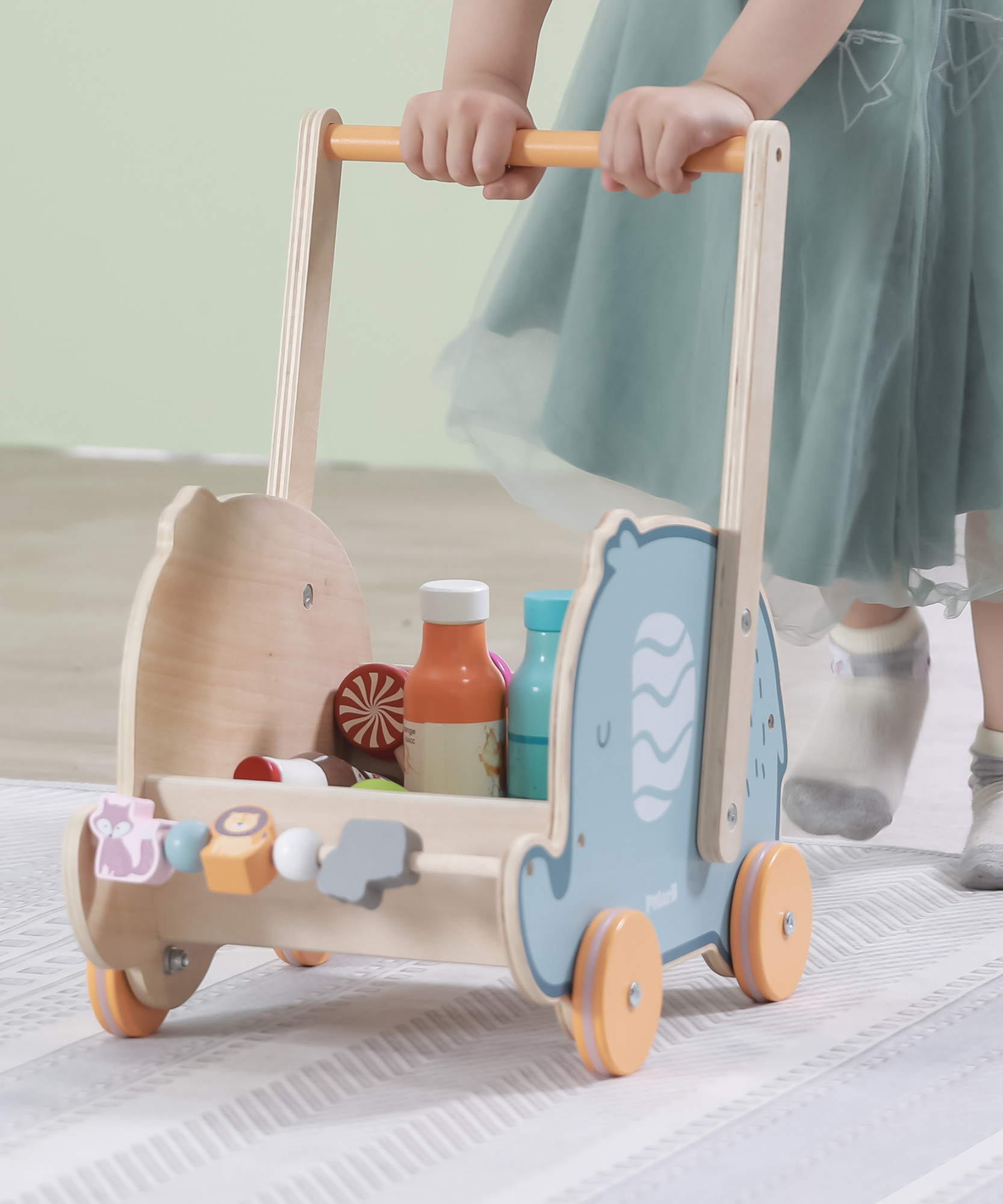 عربة أطفال على شكل فيل من PolarB، لعبة دفع للدمى والألعاب المحشوة، مصنوعة من البلاستيك القوي مع عجلات نقر، مناسبة للأعمار من 12 شهرًا فما فوق