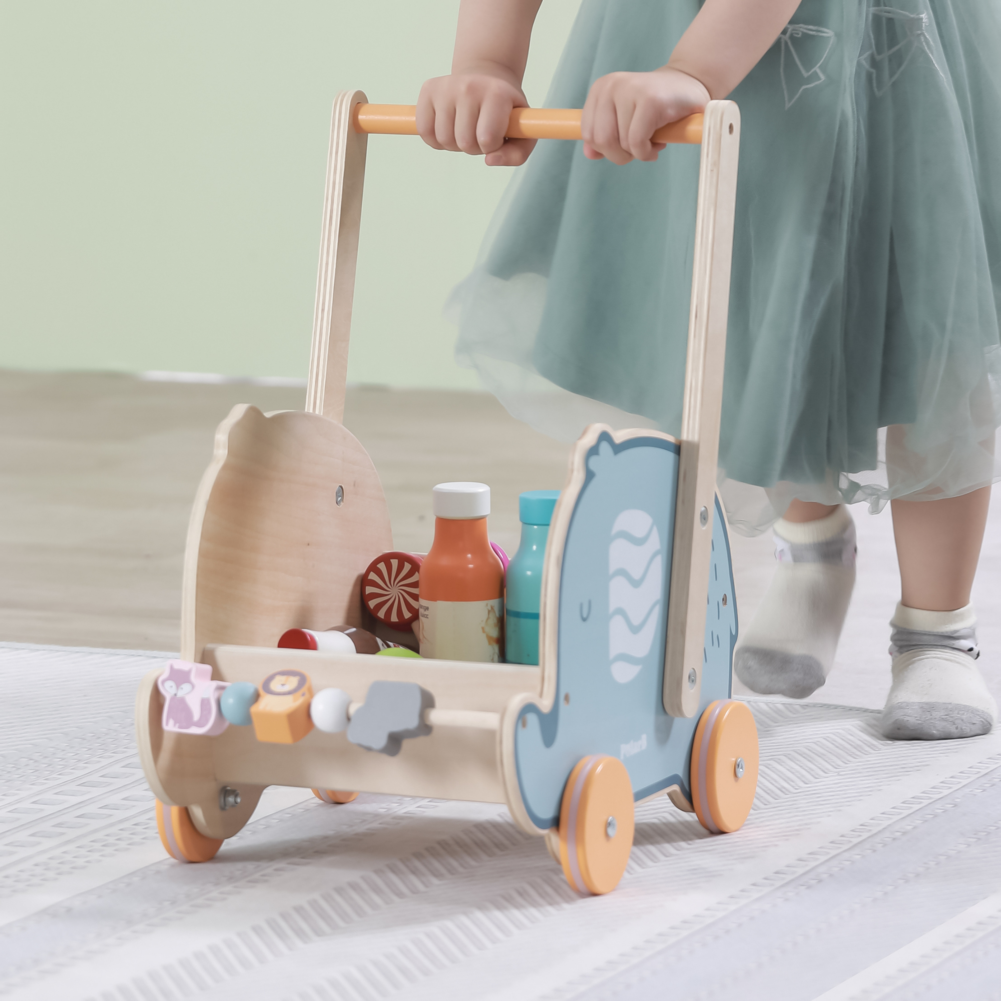 عربة أطفال على شكل فيل من PolarB، لعبة دفع للدمى والألعاب المحشوة، مصنوعة من البلاستيك القوي مع عجلات نقر، مناسبة للأعمار من 12 شهرًا فما فوق