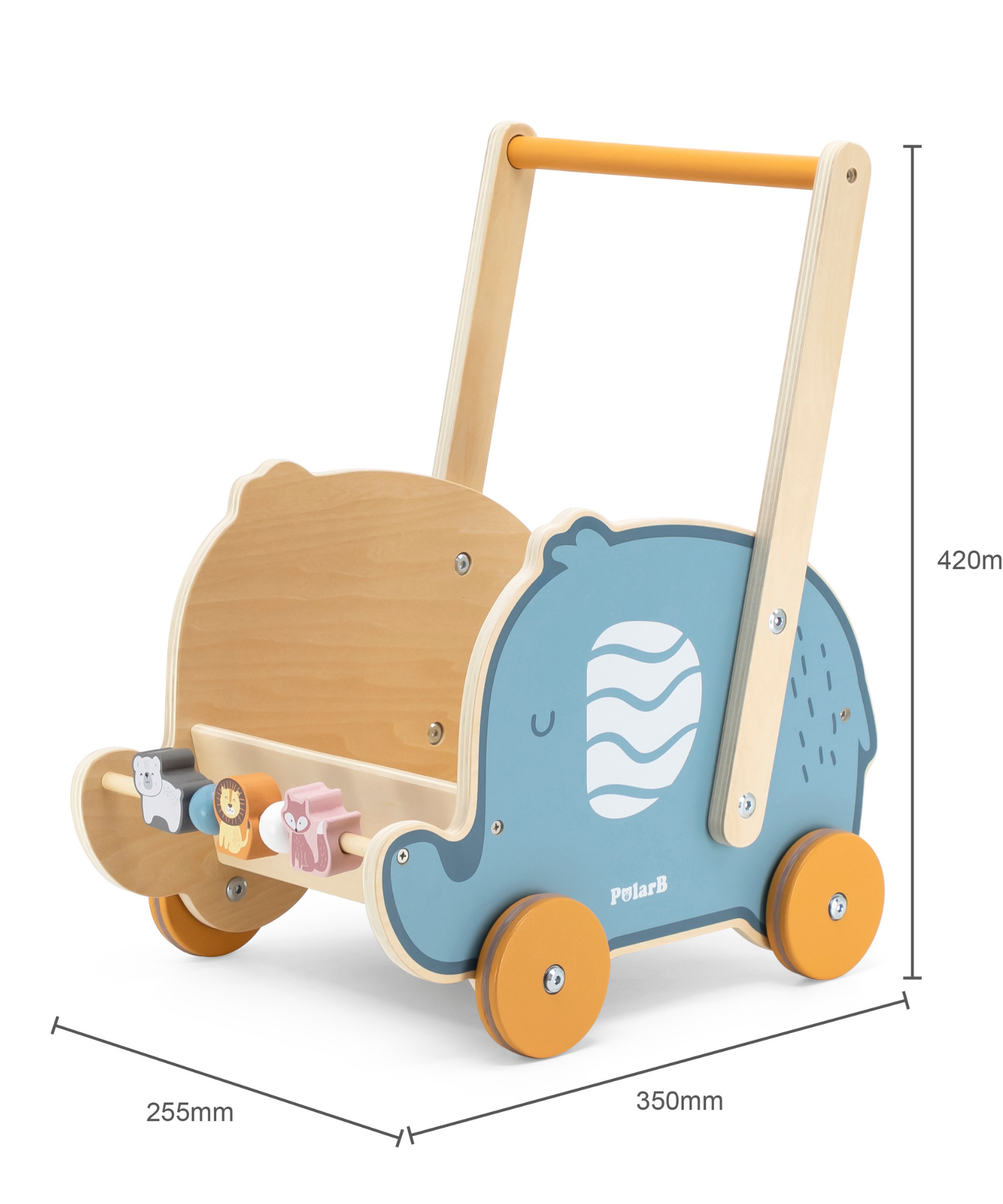 عربة أطفال على شكل فيل من PolarB، لعبة دفع للدمى والألعاب المحشوة، مصنوعة من البلاستيك القوي مع عجلات نقر، مناسبة للأعمار من 12 شهرًا فما فوق