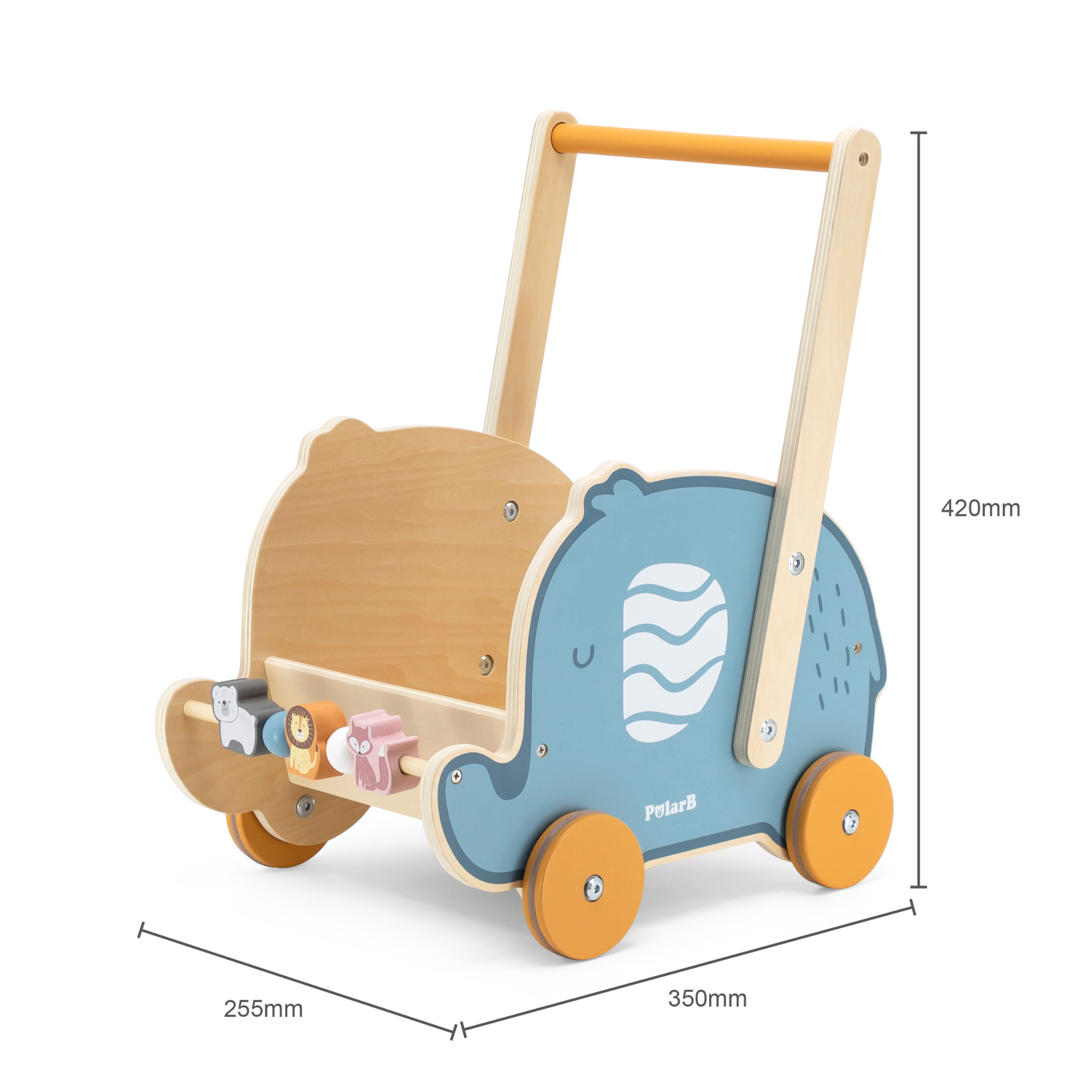 عربة أطفال على شكل فيل من PolarB، لعبة دفع للدمى والألعاب المحشوة، مصنوعة من البلاستيك القوي مع عجلات نقر، مناسبة للأعمار من 12 شهرًا فما فوق