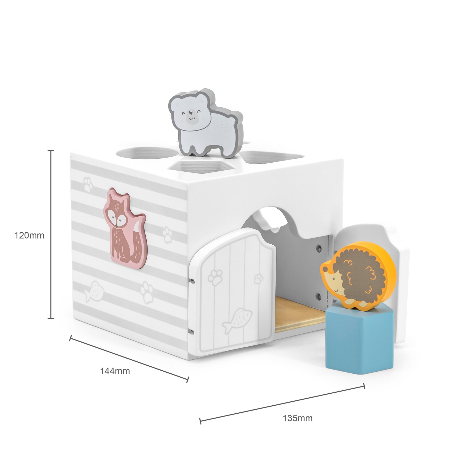 لعبة فرز الأشكال PolarB مع مكعبات موسيقية، 7 قطع خشبية تتضمن أشكال حيوانات ومرآة ومكعبات صوتية، لعبة تعليمية للأطفال الصغار من عمر 18 شهرًا فما فوق