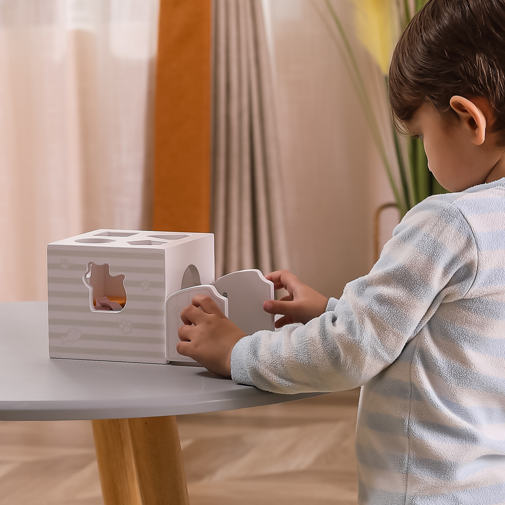 لعبة فرز الأشكال PolarB مع مكعبات موسيقية، 7 قطع خشبية تتضمن أشكال حيوانات ومرآة ومكعبات صوتية، لعبة تعليمية للأطفال الصغار من عمر 18 شهرًا فما فوق