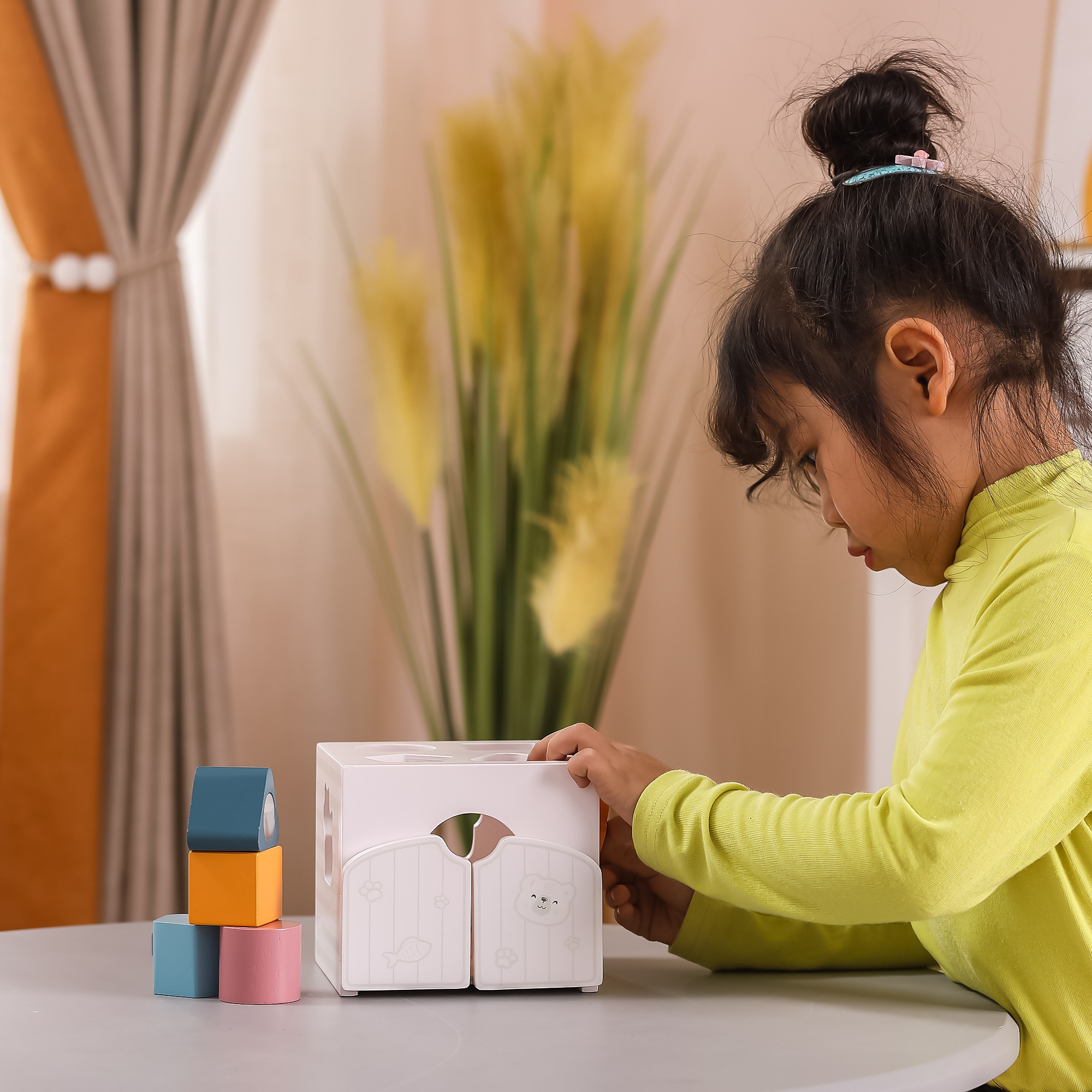 لعبة فرز الأشكال PolarB مع مكعبات موسيقية، 7 قطع خشبية تتضمن أشكال حيوانات ومرآة ومكعبات صوتية، لعبة تعليمية للأطفال الصغار من عمر 18 شهرًا فما فوق