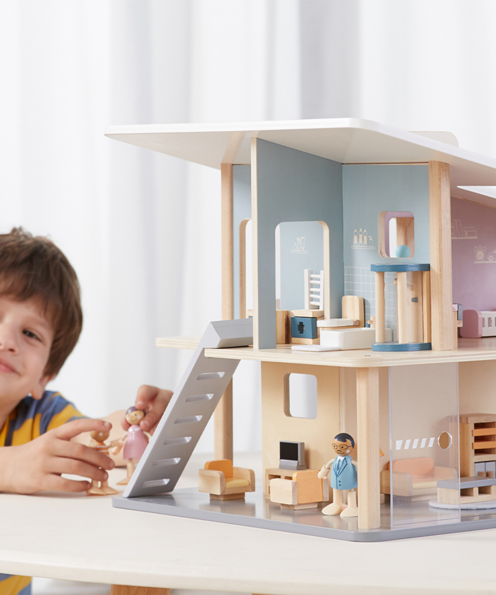 PolarB Doll Family Set of 4 with Posable Arms and Legs for Dollhouse Role Play, Ages 3 and Up