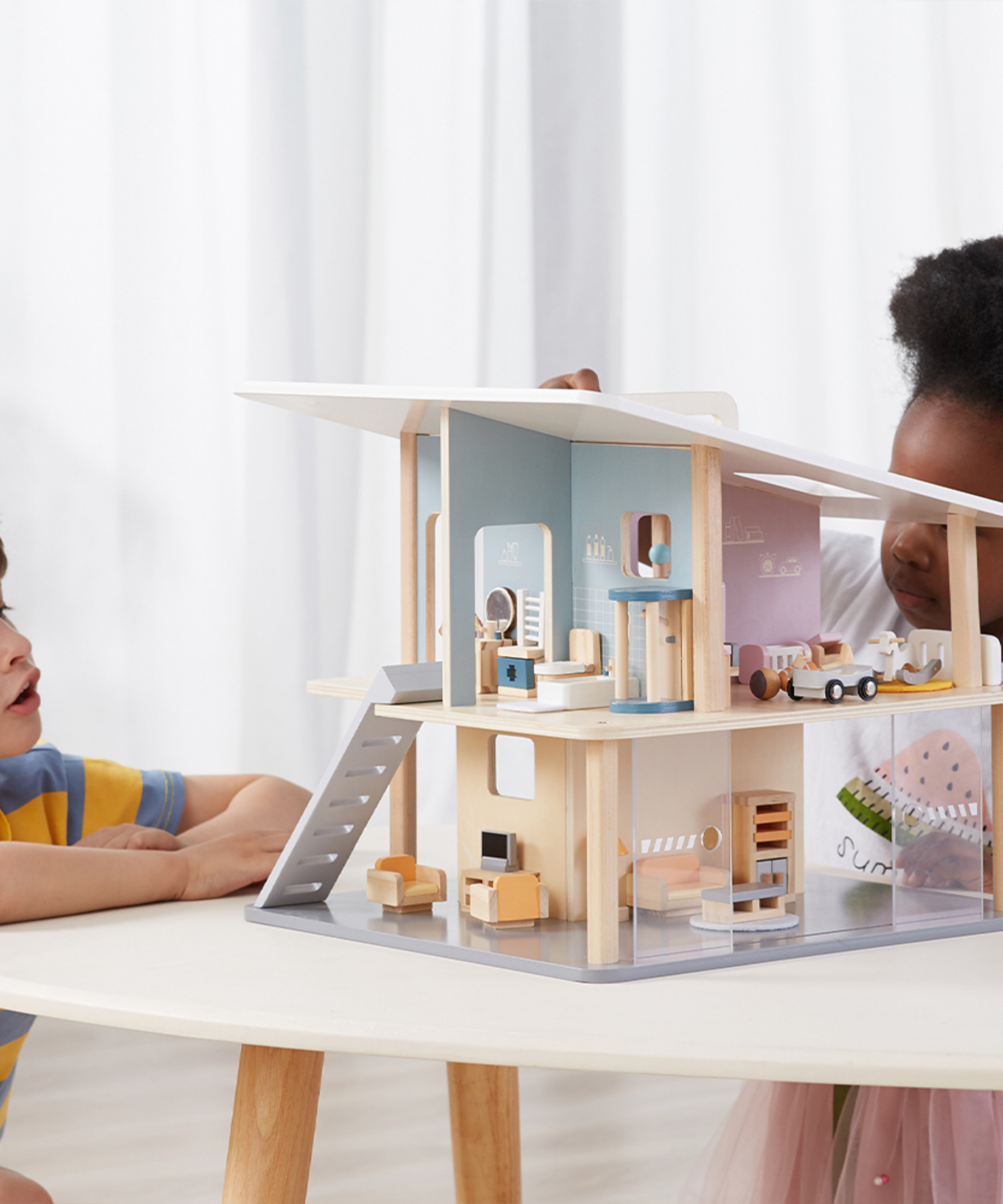 PolarB Doll Family Set of 4 with Posable Arms and Legs for Dollhouse Role Play, Ages 3 and Up