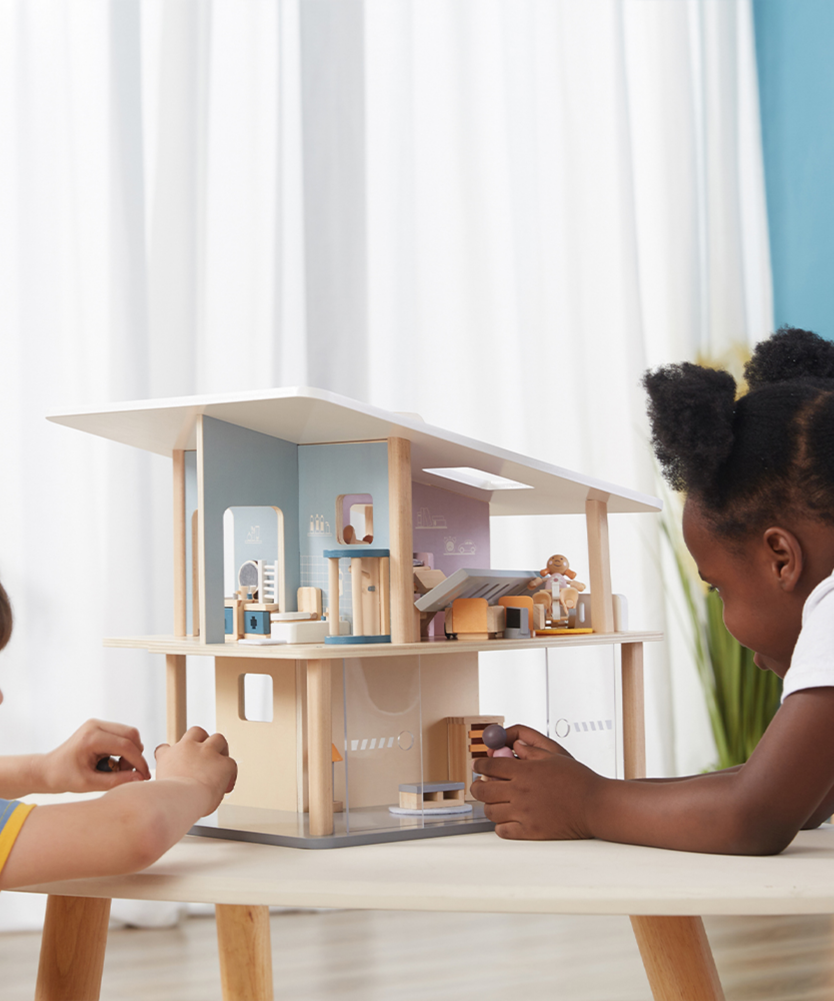 PolarB Doll Family Set of 4 with Posable Arms and Legs for Dollhouse Role Play, Ages 3 and Up