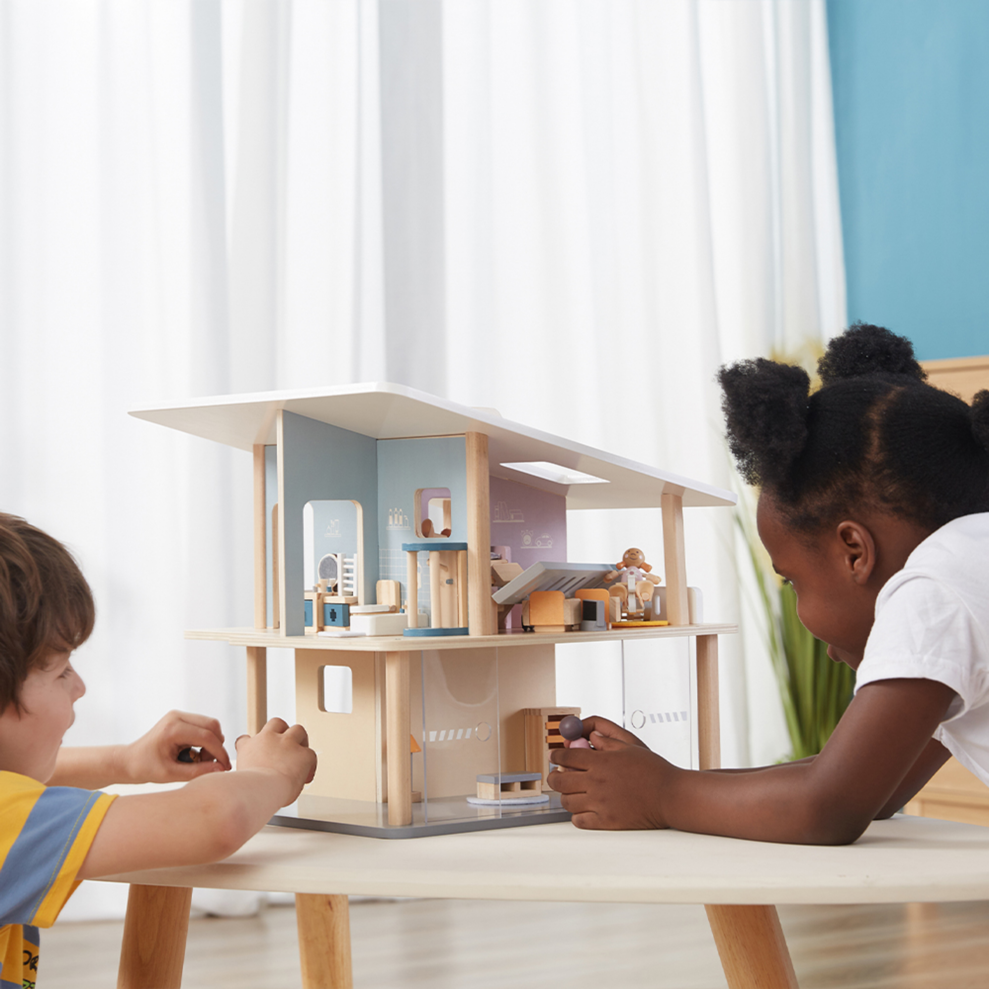 PolarB Doll Family Set of 4 with Posable Arms and Legs for Dollhouse Role Play, Ages 3 and Up