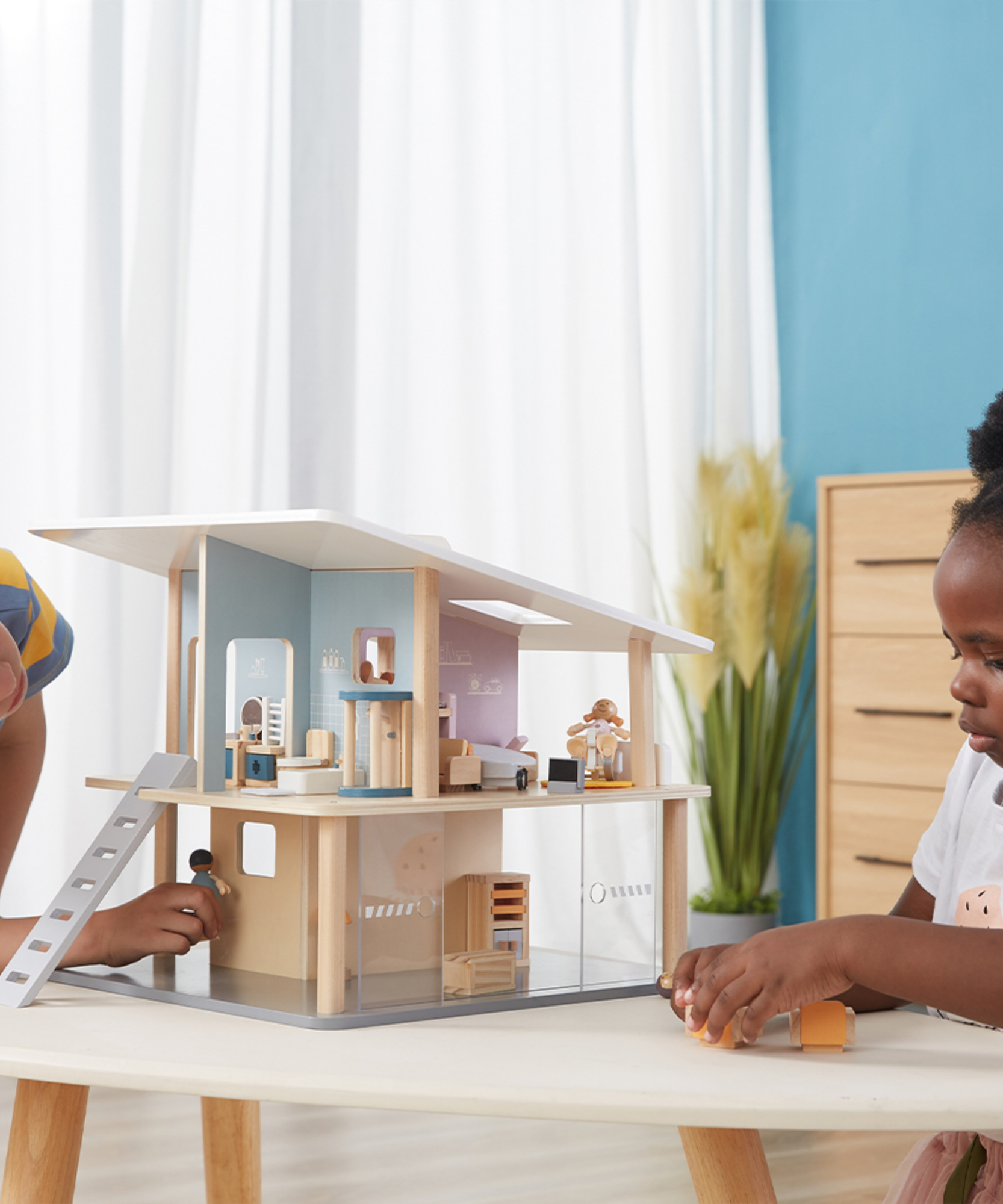 PolarB Doll Family Set of 4 with Posable Arms and Legs for Dollhouse Role Play, Ages 3 and Up