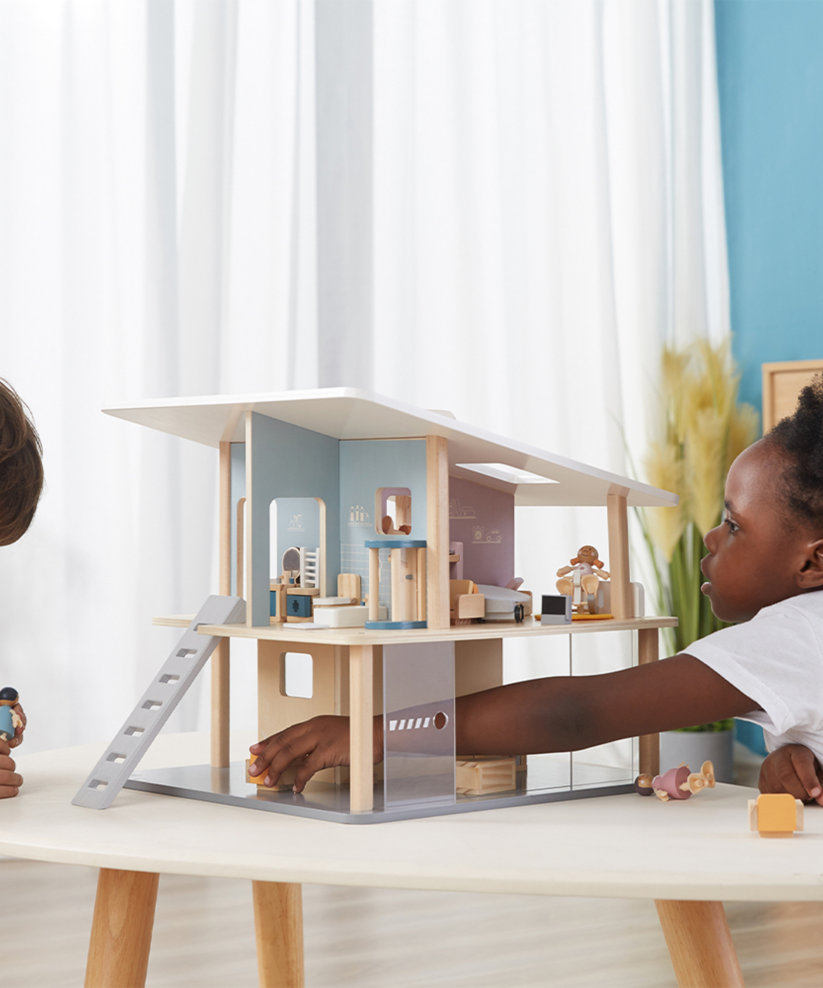 PolarB Doll Family Set of 4 with Posable Arms and Legs for Dollhouse Role Play, Ages 3 and Up