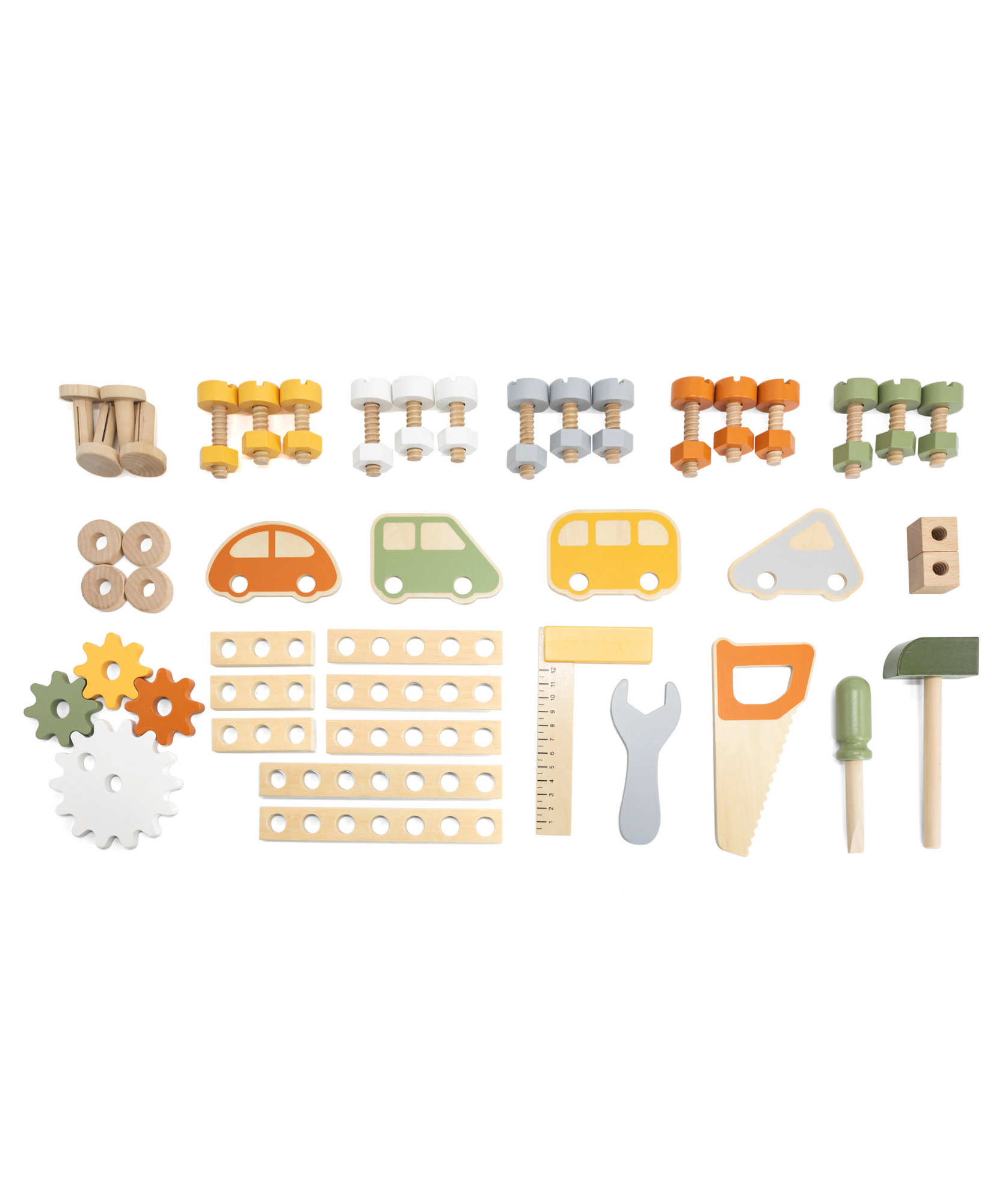 مجموعة أدوات خشبية من PolarB للأطفال، تتضمن منشارًا ومطرقة ومفك براغي وتروسًا وإكسسوارات بناء سيارات DIY، تشجع على اللعب الخيالي والمهارات الحركية الدقيقة