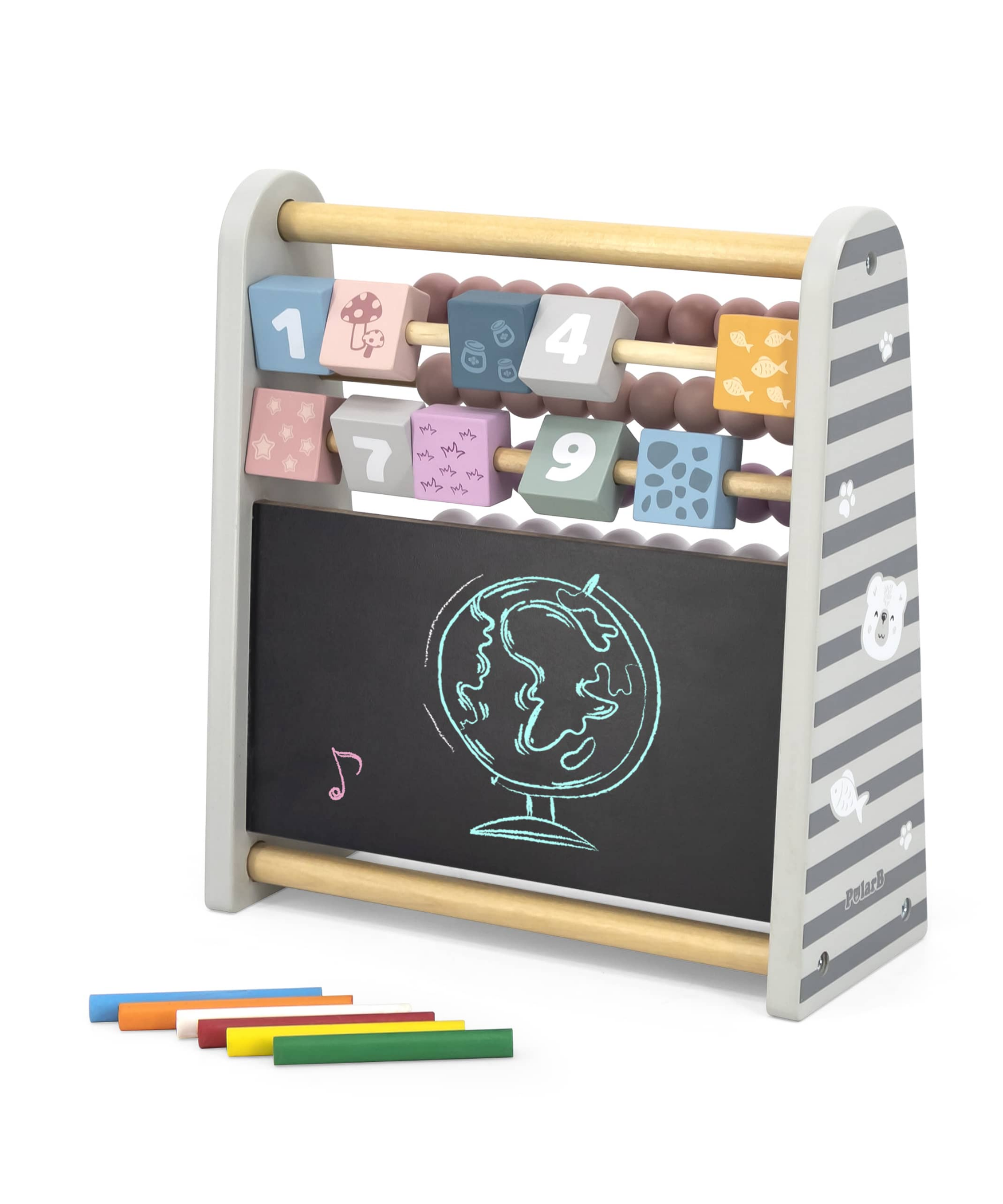 عداد رياضيات خشبي 3 في 1 من Polar Bear للأطفال مع سبورة ومكعبات أرقام، لعبة تعليمية للتعلم المبكر، للأعمار من 3 سنوات فما فوق