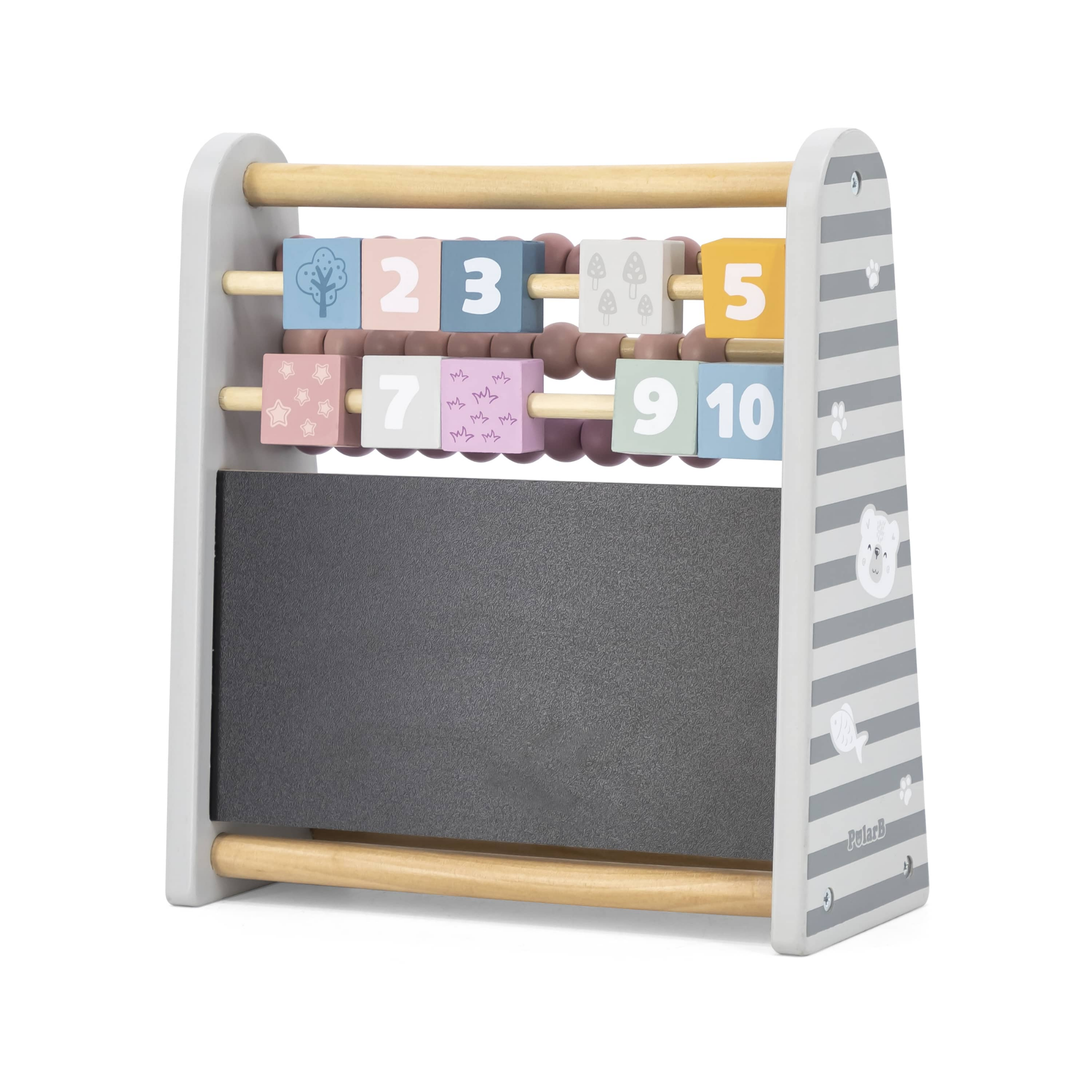 عداد رياضيات خشبي 3 في 1 من Polar Bear للأطفال مع سبورة ومكعبات أرقام، لعبة تعليمية للتعلم المبكر، للأعمار من 3 سنوات فما فوق
