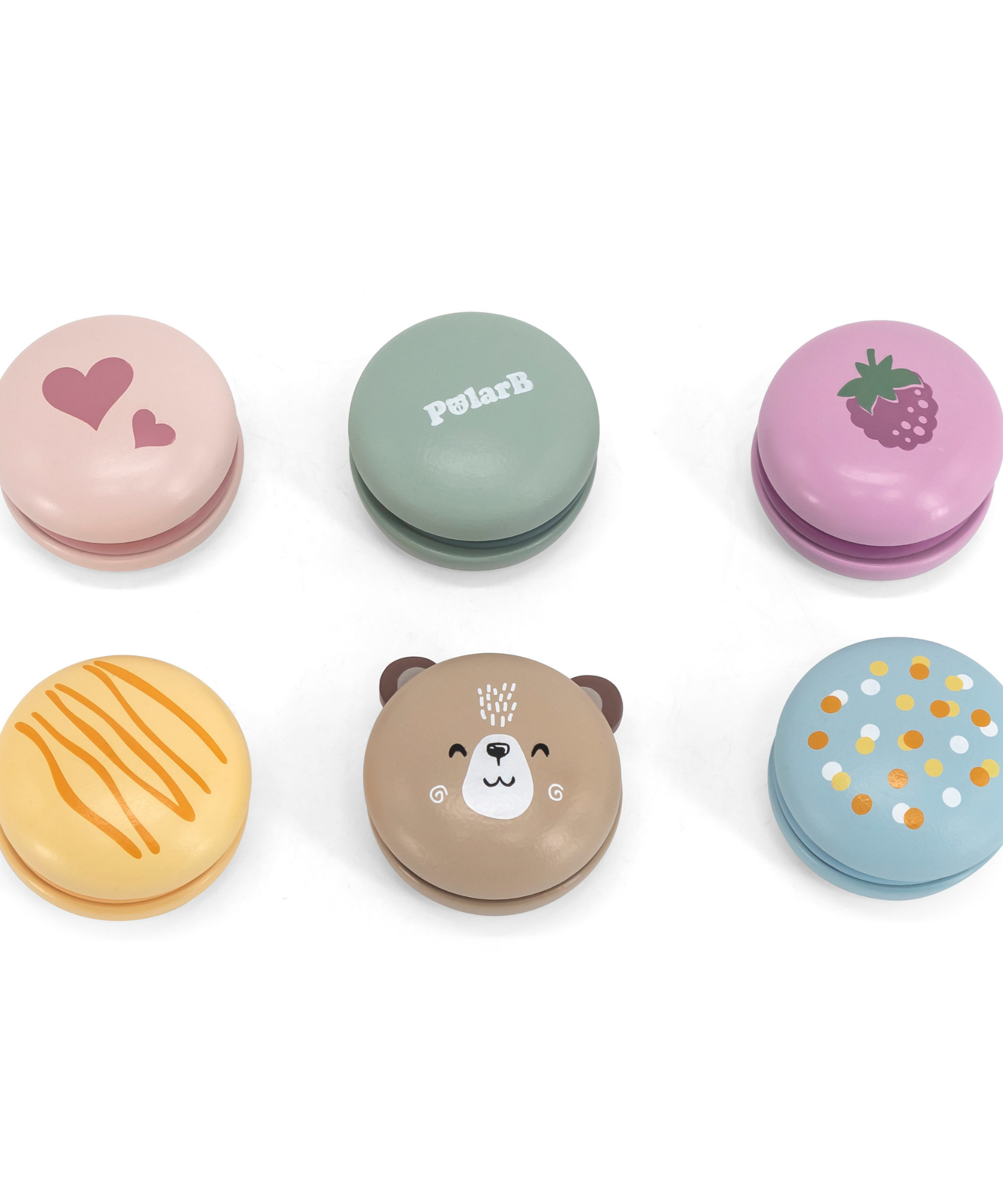 مجموعة ألعاب الماكرون الخشبية من PolarB، مكونة من 6 قطع من ألعاب الطعام التظاهرية للأطفال، آمنة وملونة وخيالية للعب الأدوار للأطفال الصغار ومرحلة ما قبل المدرسة من عمر سنتين فما فوق