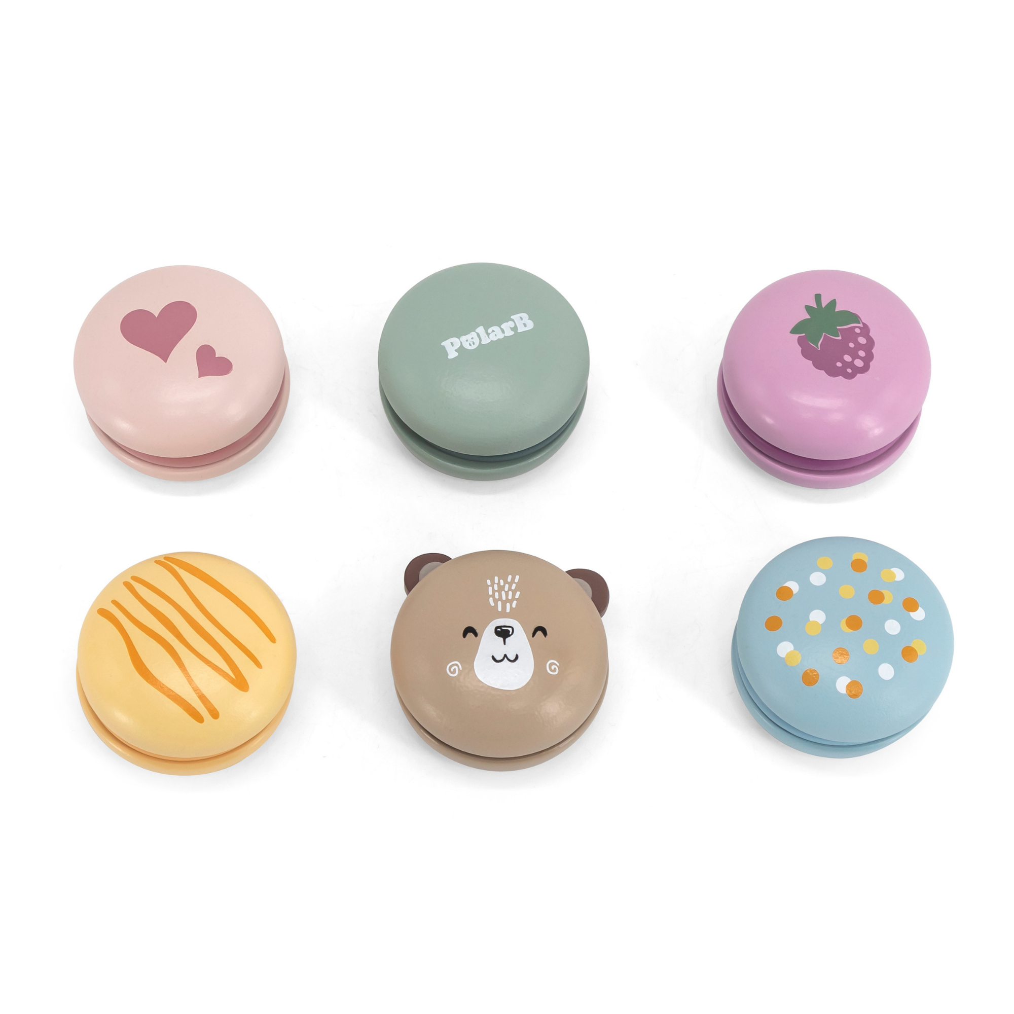 مجموعة ألعاب الماكرون الخشبية من PolarB، مكونة من 6 قطع من ألعاب الطعام التظاهرية للأطفال، آمنة وملونة وخيالية للعب الأدوار للأطفال الصغار ومرحلة ما قبل المدرسة من عمر سنتين فما فوق