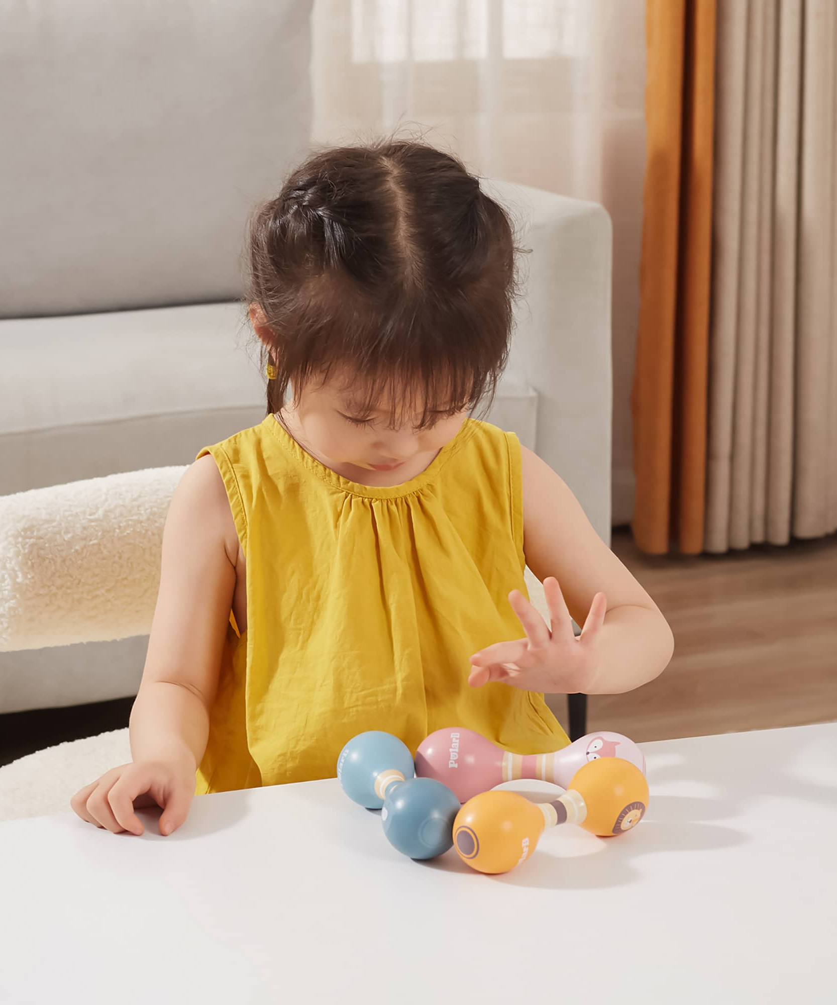 ماراكاس خشبية مزدوجة من PolarB للأطفال الصغار والرضع، تصميم فيل سهل الإمساك، آلة موسيقية مبكرة، آمنة وغير سامة، مناسبة من عمر 0 أشهر فما فوق