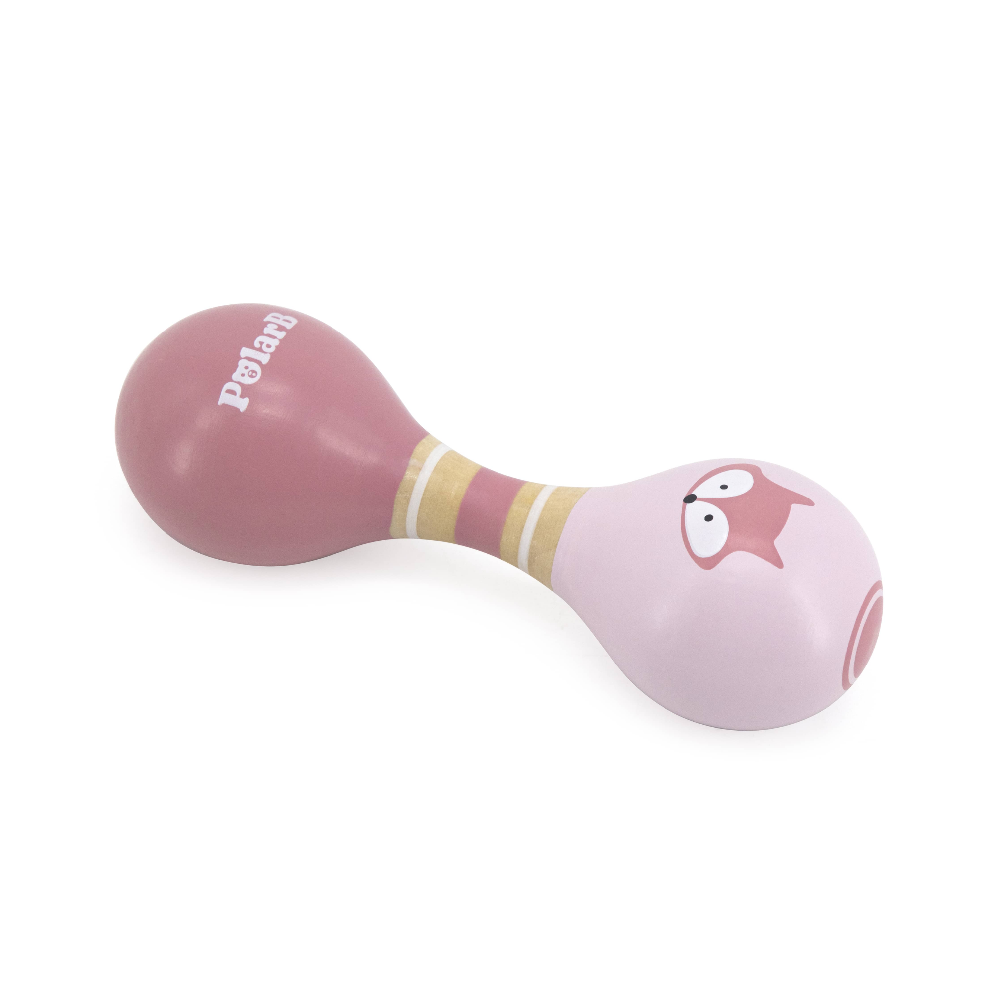 ماراكاس خشبية مزدوجة من PolarB للأطفال الصغار والرضع، تصميم ثعلب سهل الإمساك، آلة موسيقية مبكرة، آمنة وغير سامة، مناسبة للأطفال من عمر 0 أشهر فما فوق