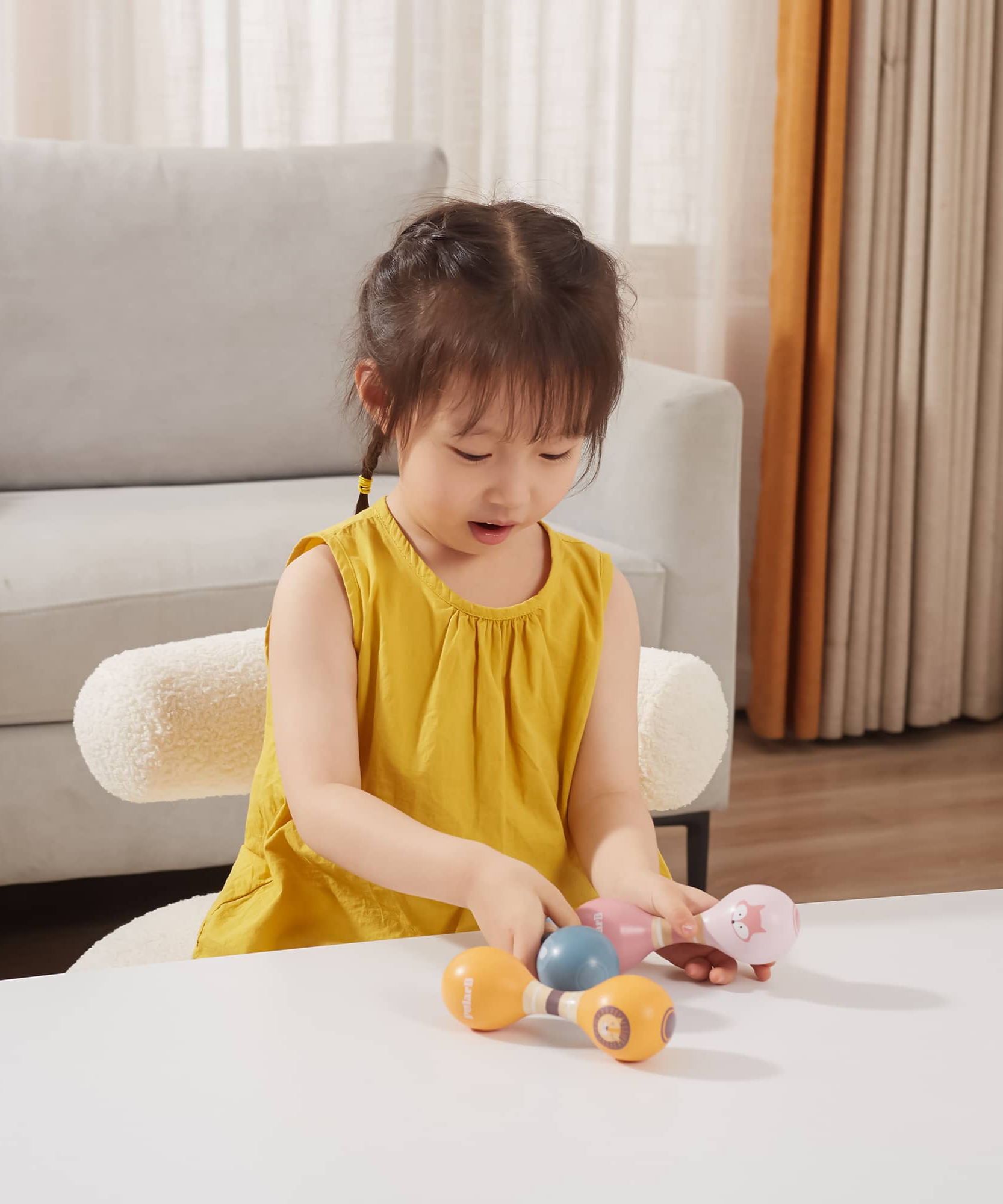 ماراكاس خشبية مزدوجة من PolarB للأطفال الصغار والرضع، تصميم ثعلب سهل الإمساك، آلة موسيقية مبكرة، آمنة وغير سامة، مناسبة للأطفال من عمر 0 أشهر فما فوق