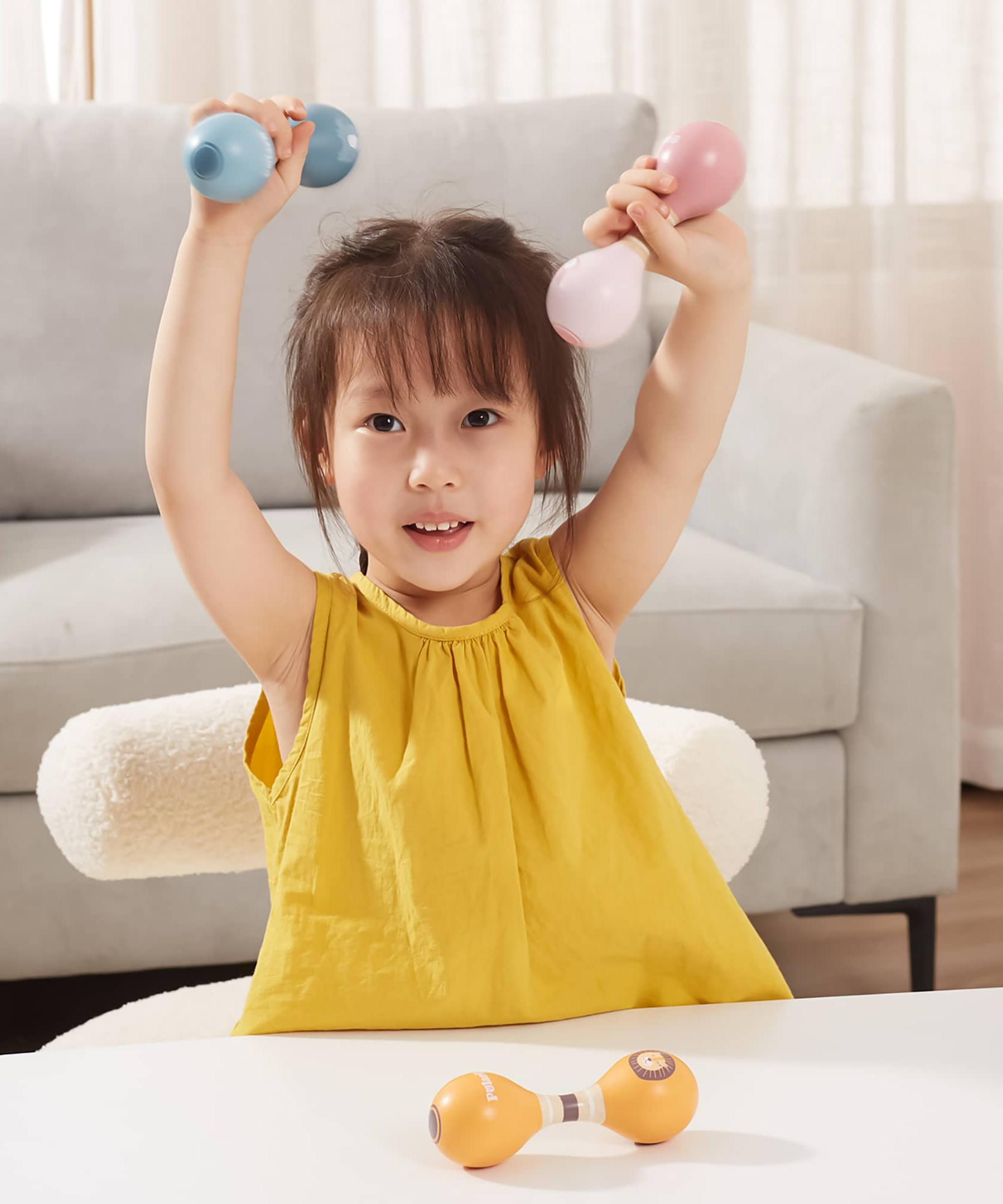 ماراكاس خشبية مزدوجة من PolarB للأطفال الصغار والرضع، تصميم أسد سهل الإمساك، آلة موسيقية مبكرة، آمنة وغير سامة، مناسبة من عمر 0 أشهر فما فوق