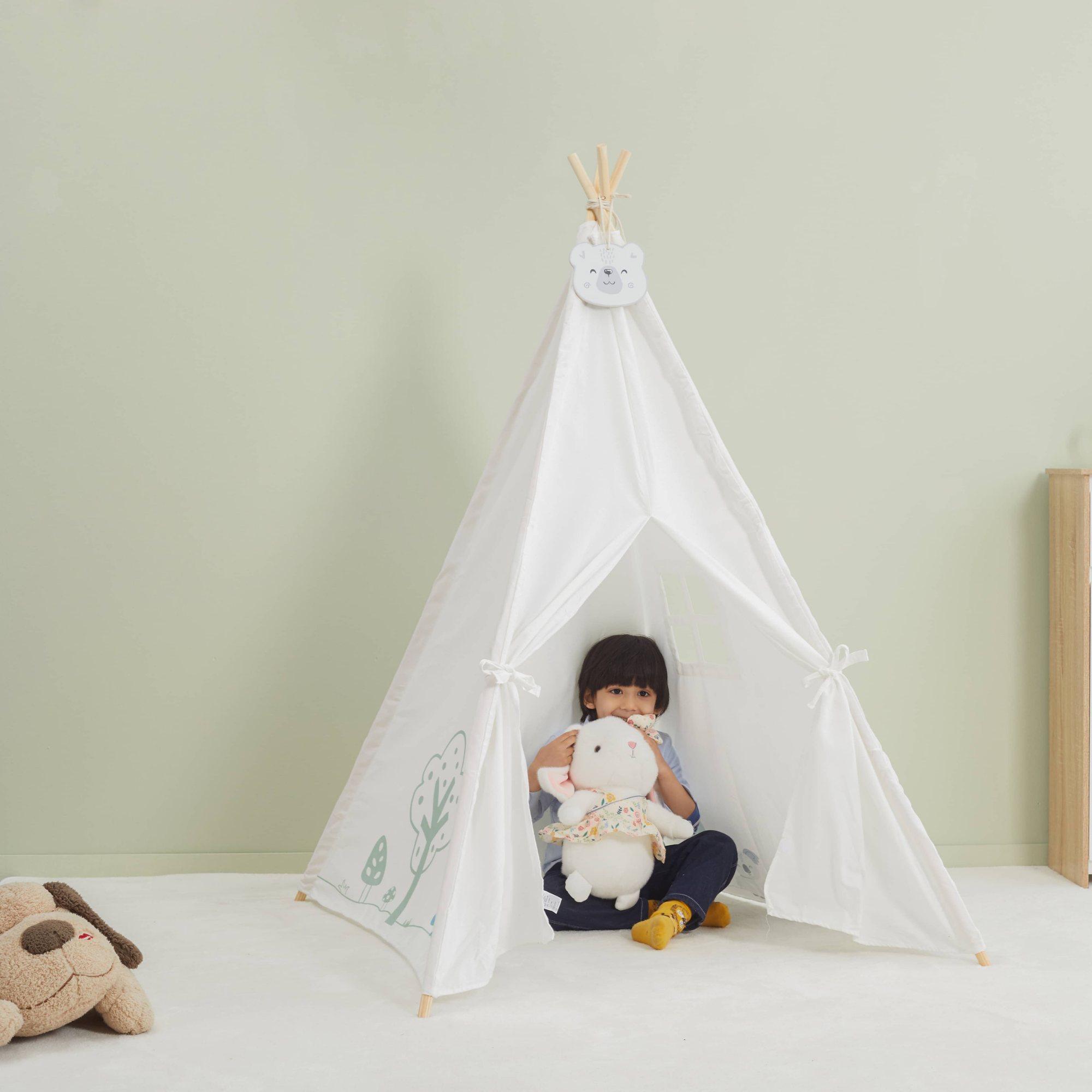 PolarB Teepee Tent for Kids, Cotton Canvas Indoor Playhouse with Wooden Poles and Blackboard, Easy Assembly, Ideal for Ages 3 and Up