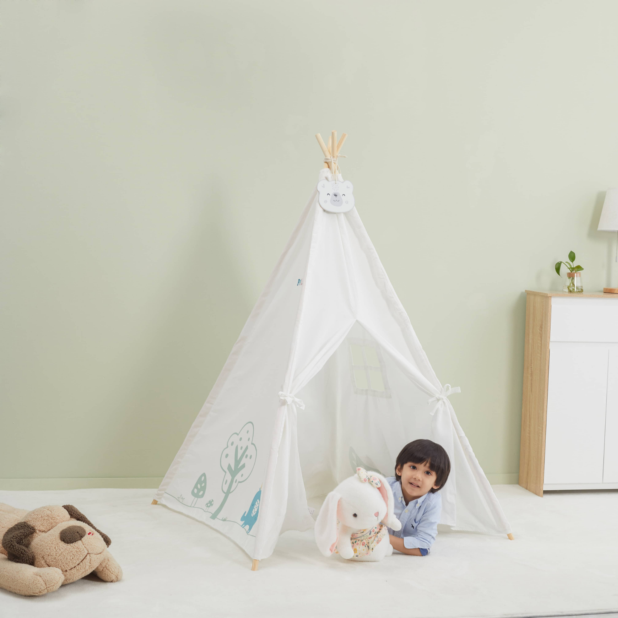 PolarB Teepee Tent for Kids, Cotton Canvas Indoor Playhouse with Wooden Poles and Blackboard, Easy Assembly, Ideal for Ages 3 and Up