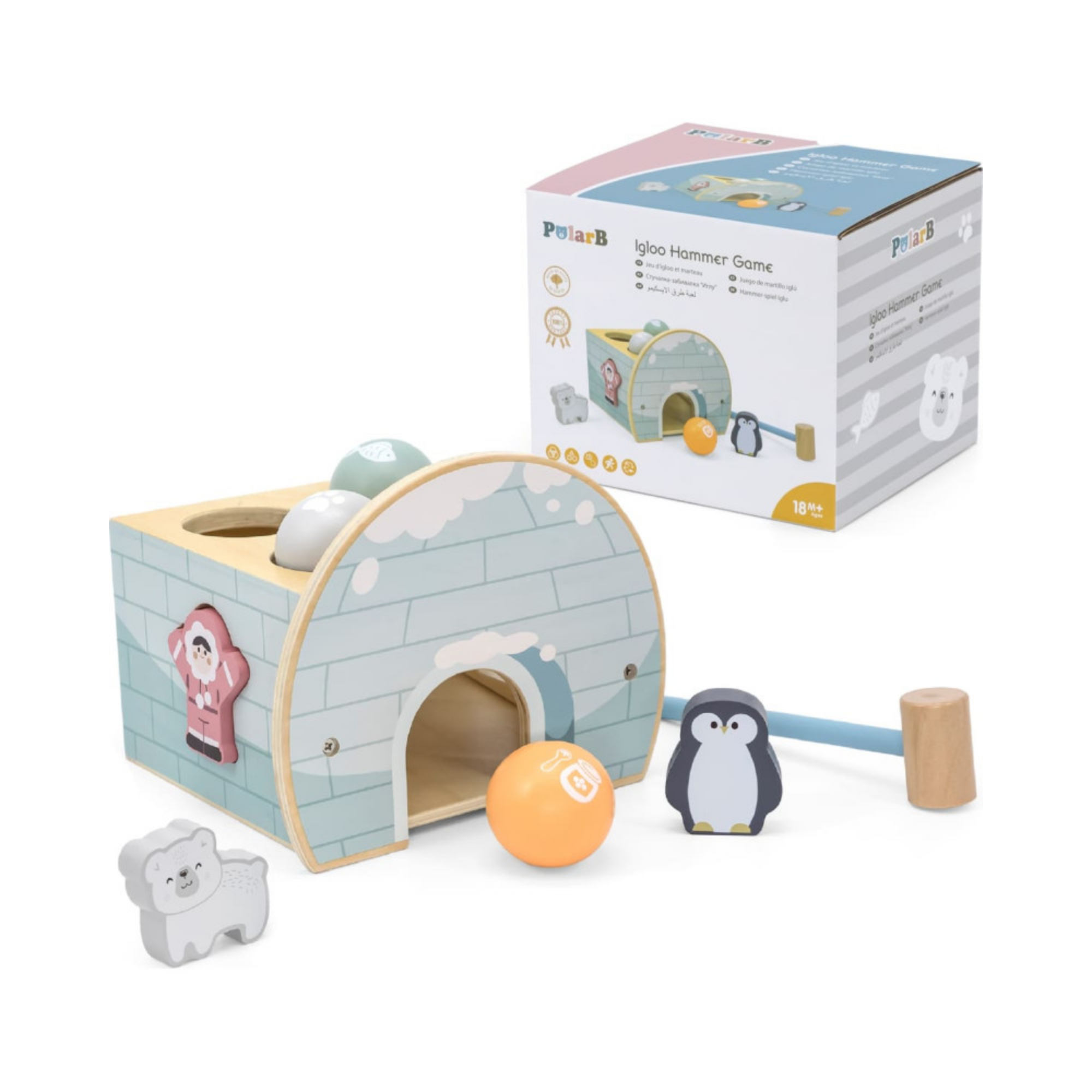 لعبة مطرقة بولار بي إيجلو وفرز الأشكال للأطفال الصغار، لعبة نشاط خشبية مع مطرقة وكرات وشخصيات، تشجع المهارات الحركية الدقيقة، مناسبة للأعمار من 18 شهرًا فما فوق